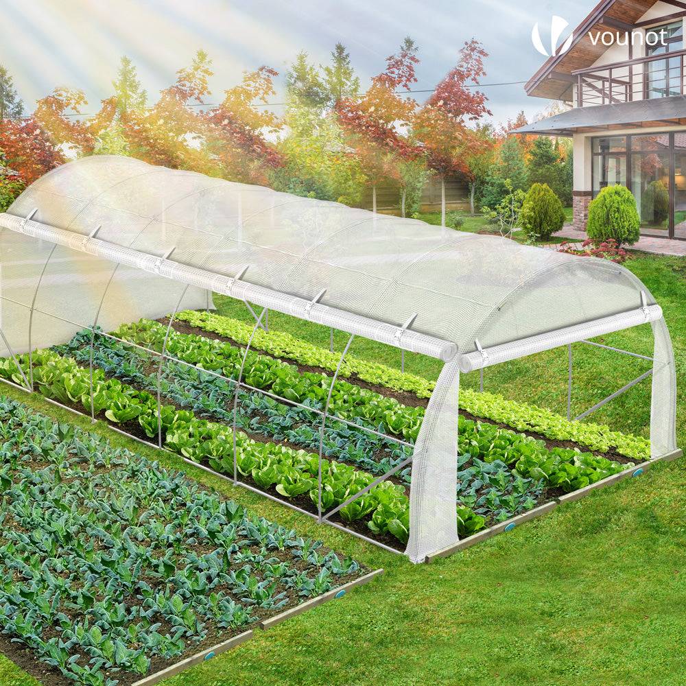 Vounot - Serre de jardin tunnel Toute Saison 18m² - 6L x 3l x 2H m - fenêtres et portes latérales zippées enroulables, barre anti-tempête - Image 3