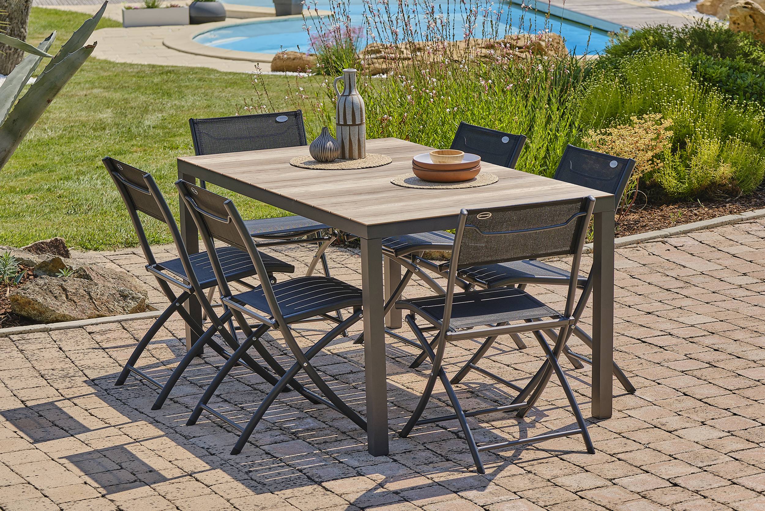 Dcb Garden - Ensemble repas de jardin 6 places en aluminium  - Gris anthracite - BOSTON - Imagen 1