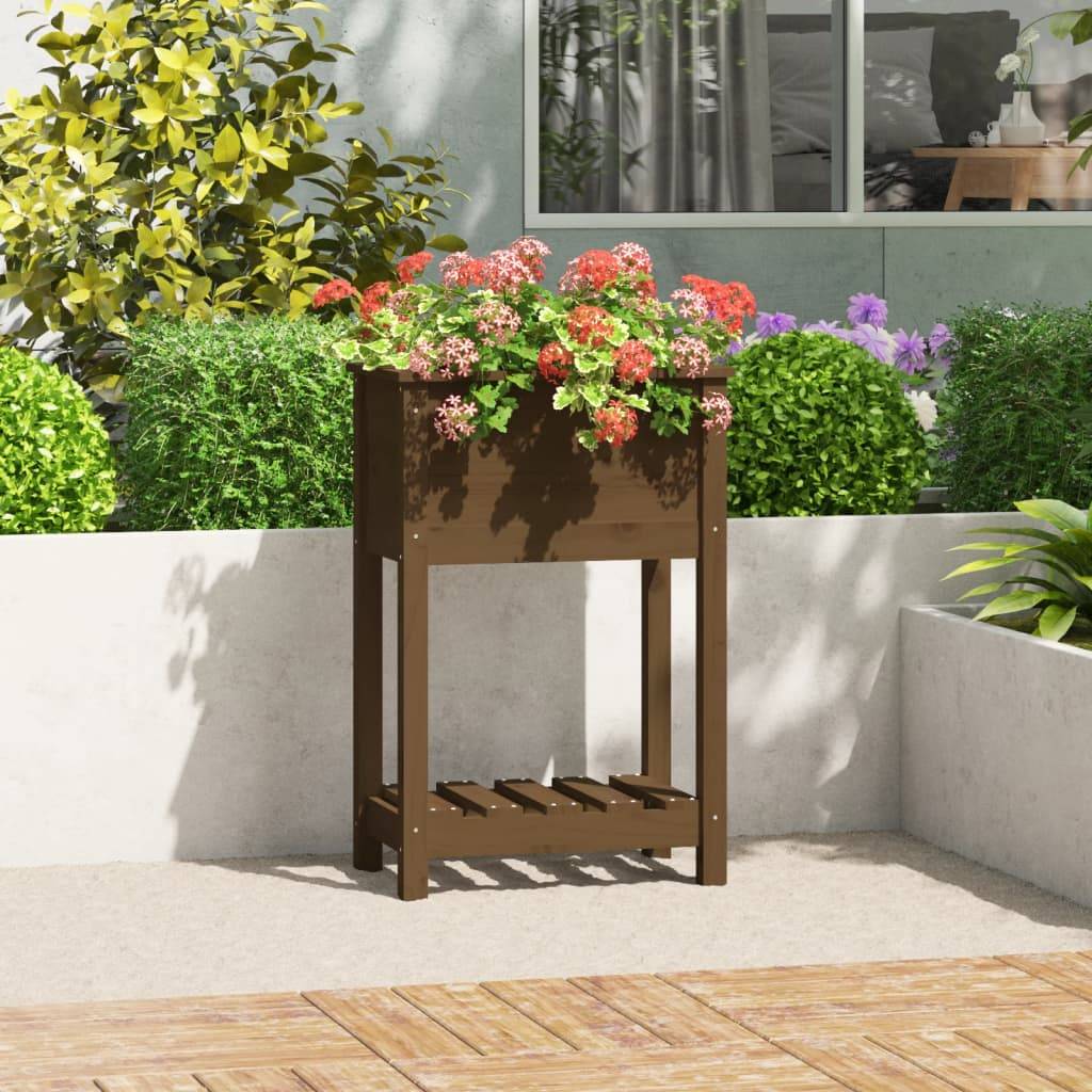 Maison Chic - Jardinière, Bac à fleurs, Pot de fleurs avec étagère Marron miel 54x34,5x81 cm Bois de pin - Imagen 2