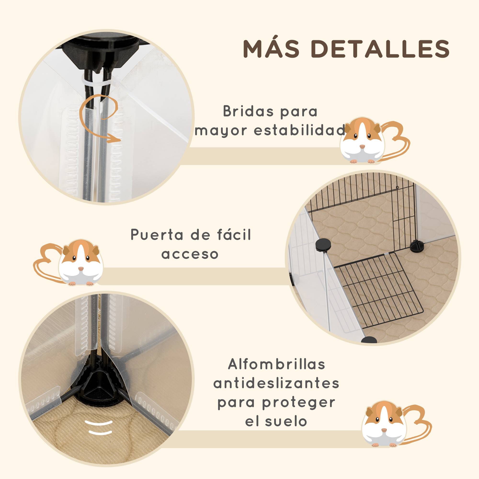 Enclos pour animaux de compagnie DIY avec 20 panneaux et tapis, parc pour petits animaux pour cochons d'Inde, lapins 175x70x45 cm Blanc - Image 9
