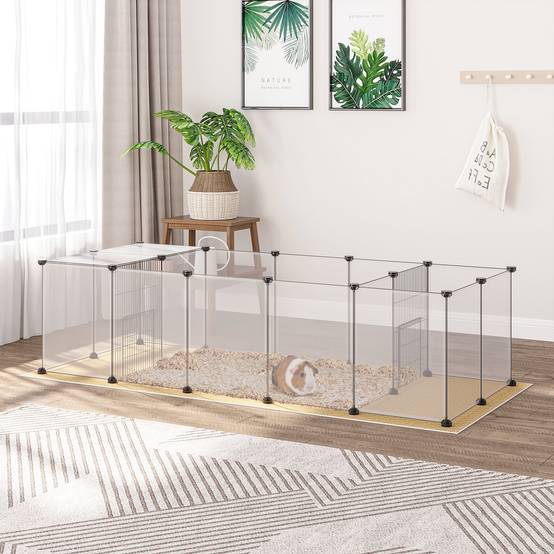 Enclos pour animaux de compagnie DIY avec 20 panneaux et tapis, parc pour petits animaux pour cochons d'Inde, lapins 175x70x45 cm Blanc - Image 3