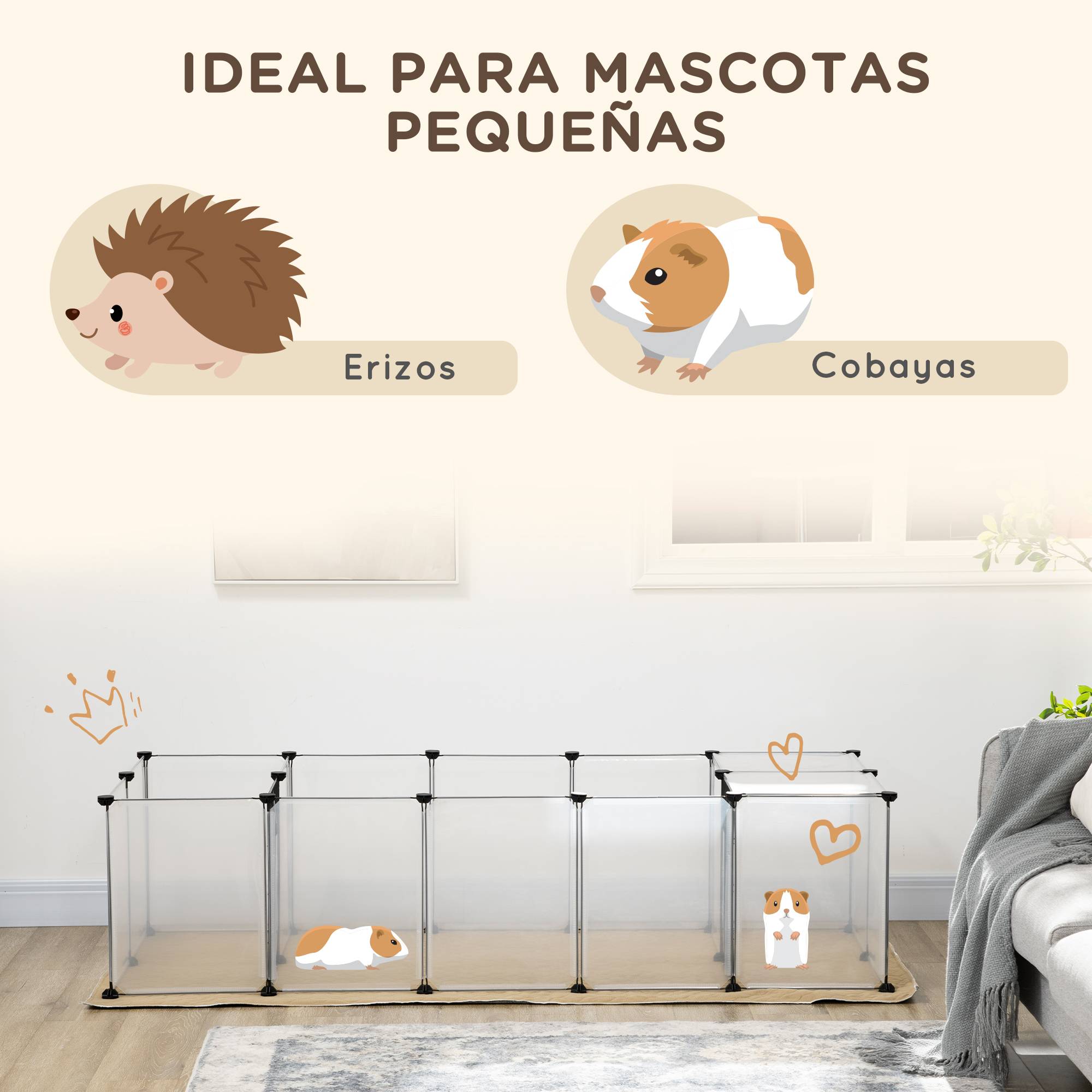 Enclos pour animaux de compagnie DIY avec 20 panneaux et tapis, parc pour petits animaux pour cochons d'Inde, lapins 175x70x45 cm Blanc - Image 6