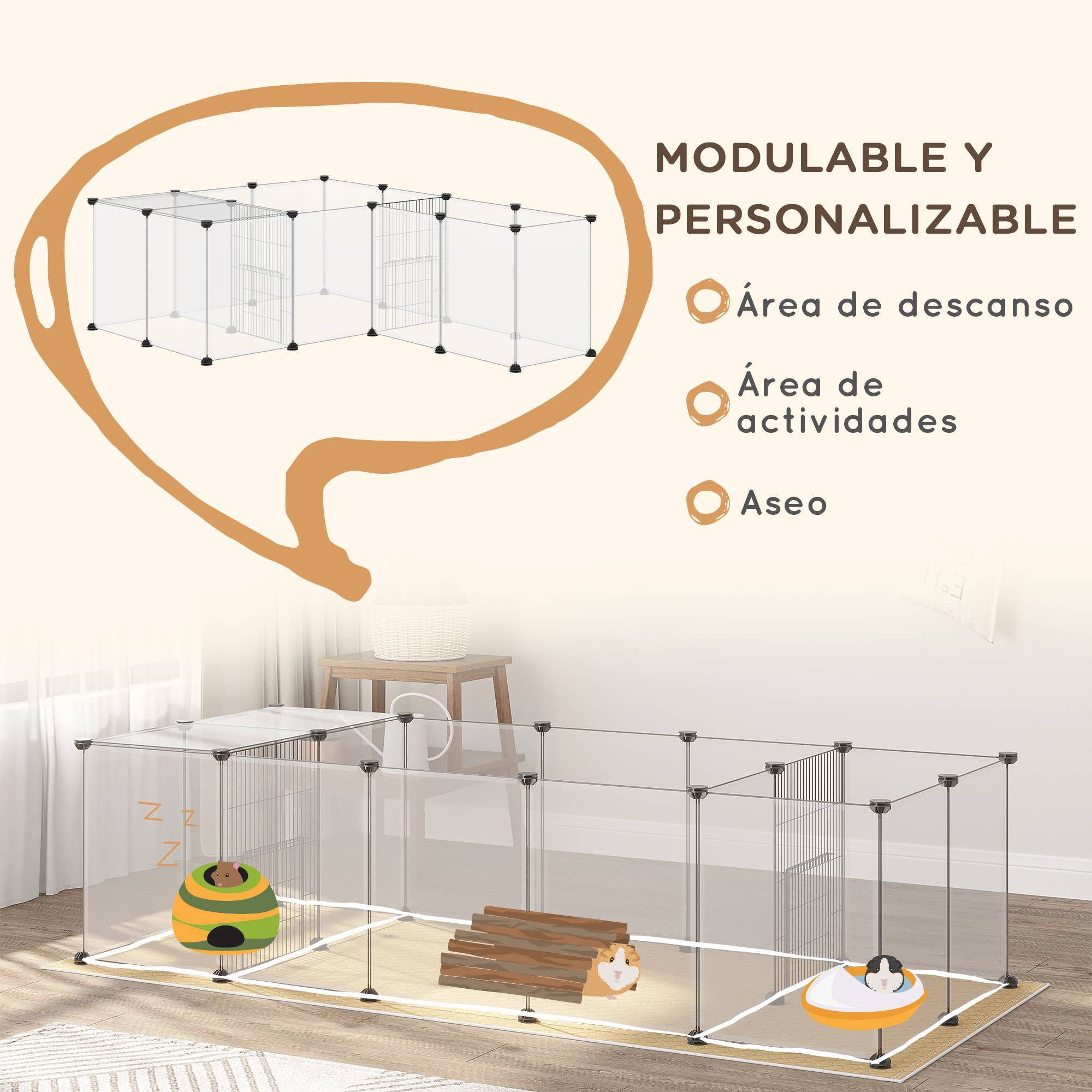 Enclos pour animaux de compagnie DIY avec 20 panneaux et tapis, parc pour petits animaux pour cochons d'Inde, lapins 175x70x45 cm Blanc - Image 7