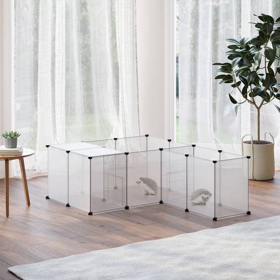 Enclos pour animaux de compagnie DIY avec 20 panneaux et tapis, parc pour petits animaux pour cochons d'Inde, lapins 175x70x45 cm Blanc - Image 4