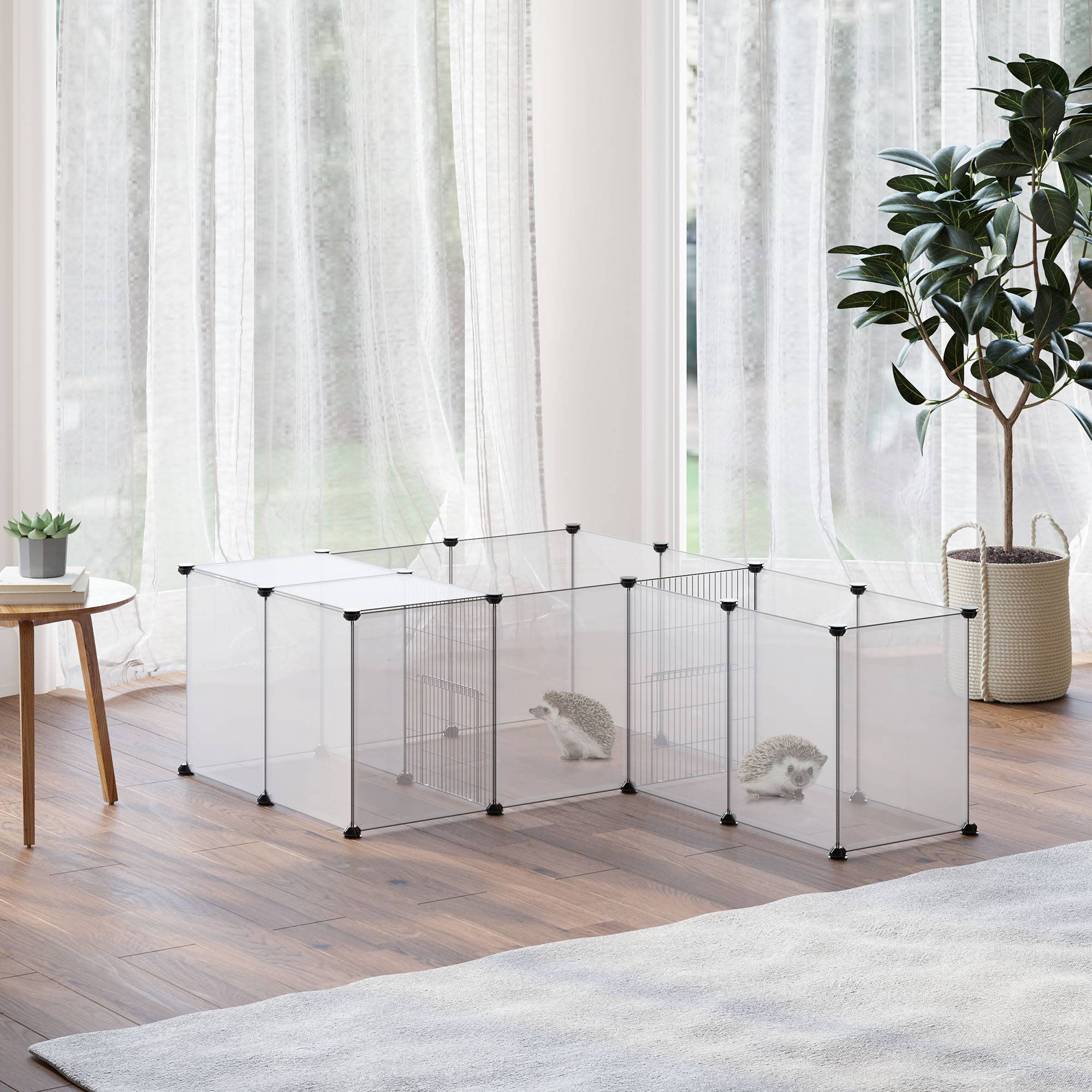 Enclos pour animaux de compagnie DIY avec 20 panneaux et tapis, parc pour petits animaux pour cochons d'Inde, lapins 175x70x45 cm Blanc - Image 4