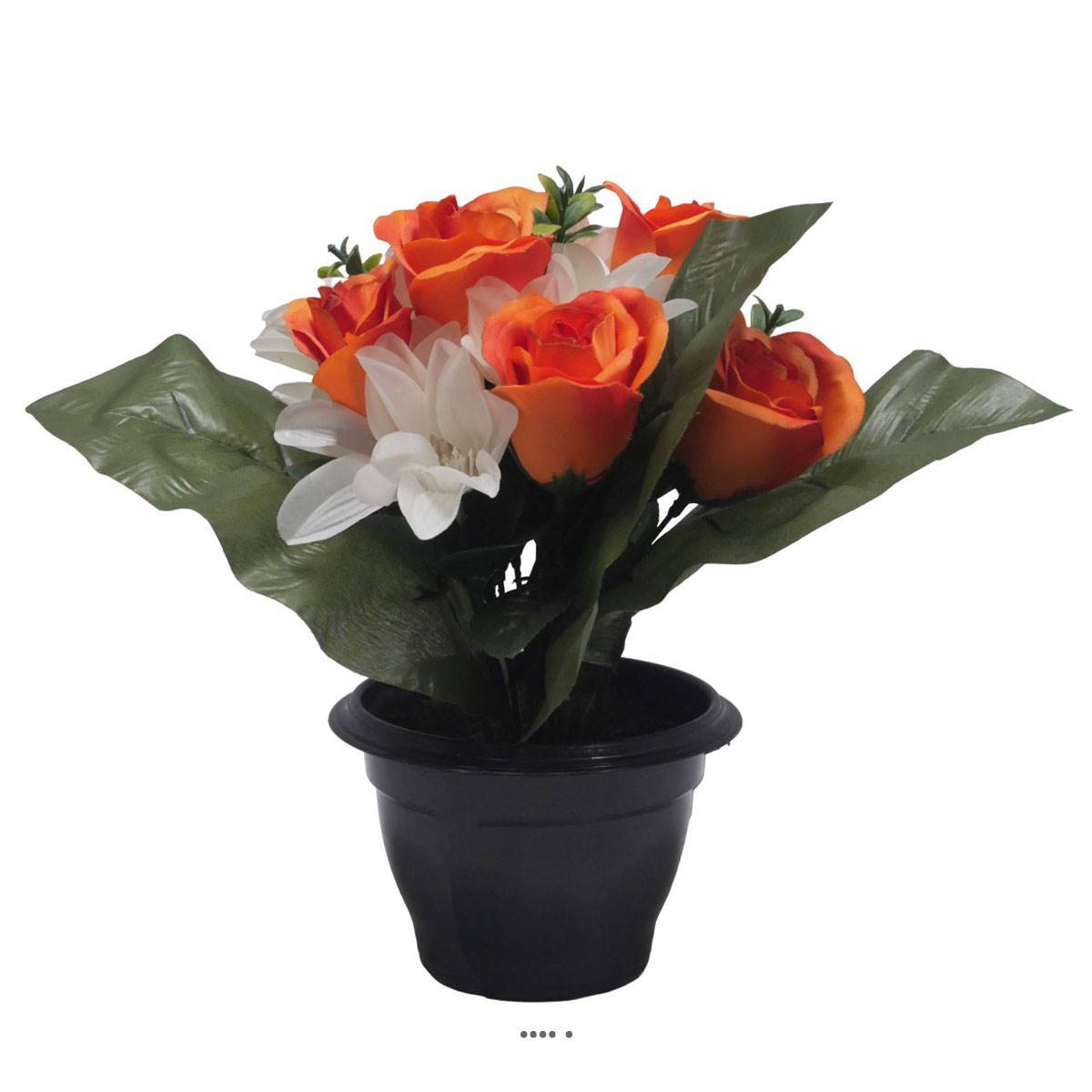 Artificielles - Pot pour Tombe de rose et Orchidée Orange artificiels - Toussaint - couleur: Orange 660 - Imagen 1