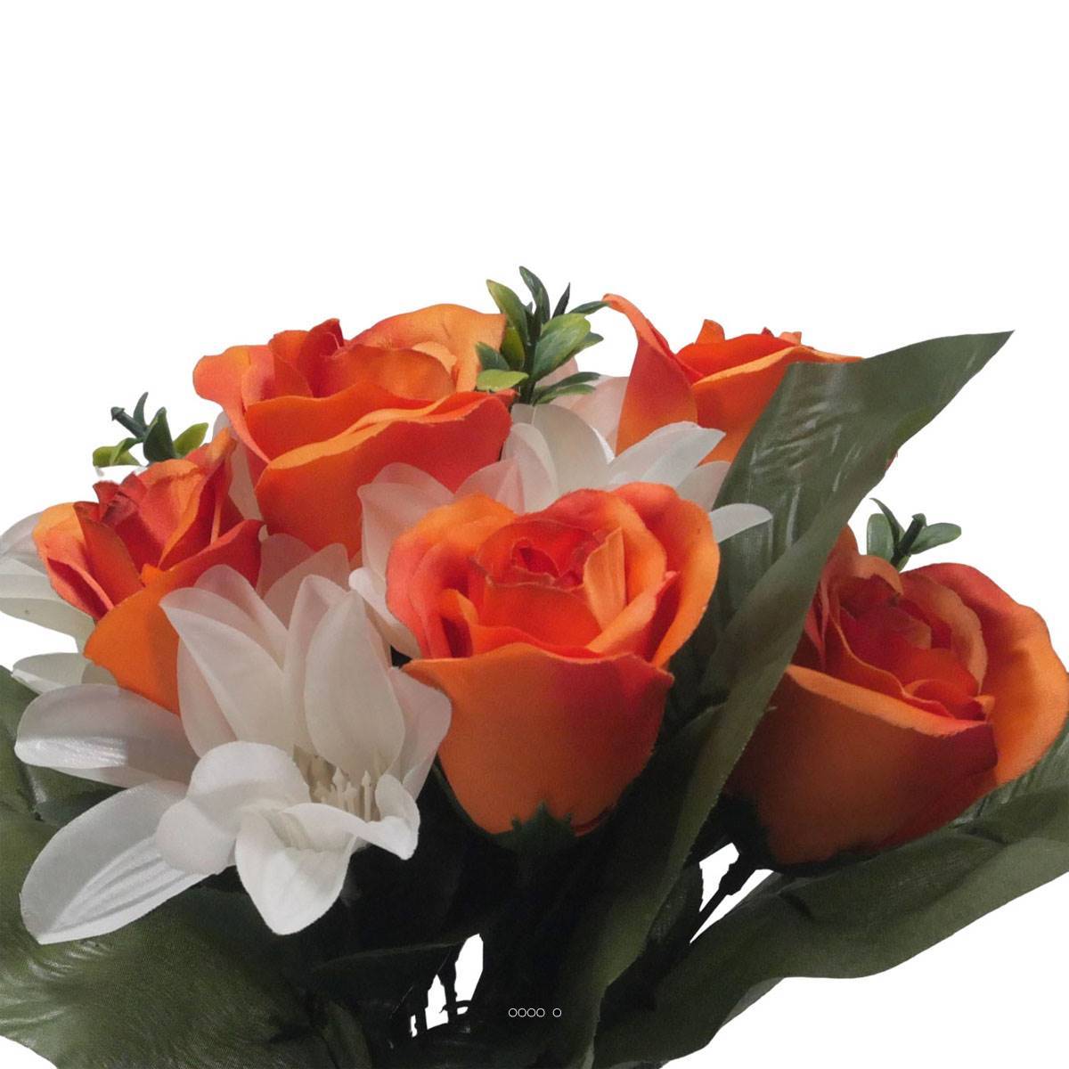Artificielles - Pot pour Tombe de rose et Orchidée Orange artificiels - Toussaint - couleur: Orange 660 - Imagen 3