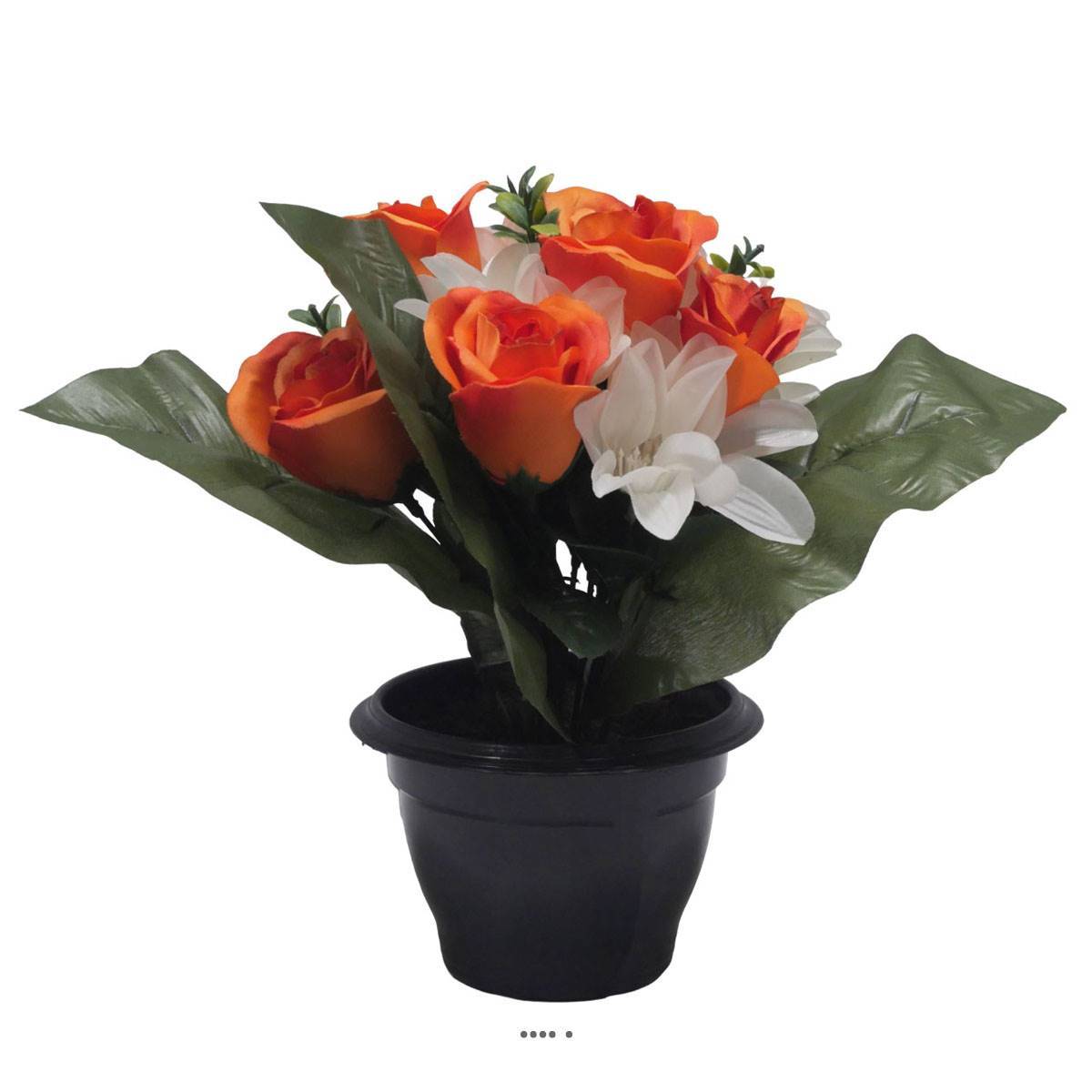 Artificielles - Pot pour Tombe de rose et Orchidée Orange artificiels - Toussaint - couleur: Orange 660 - Imagen 2