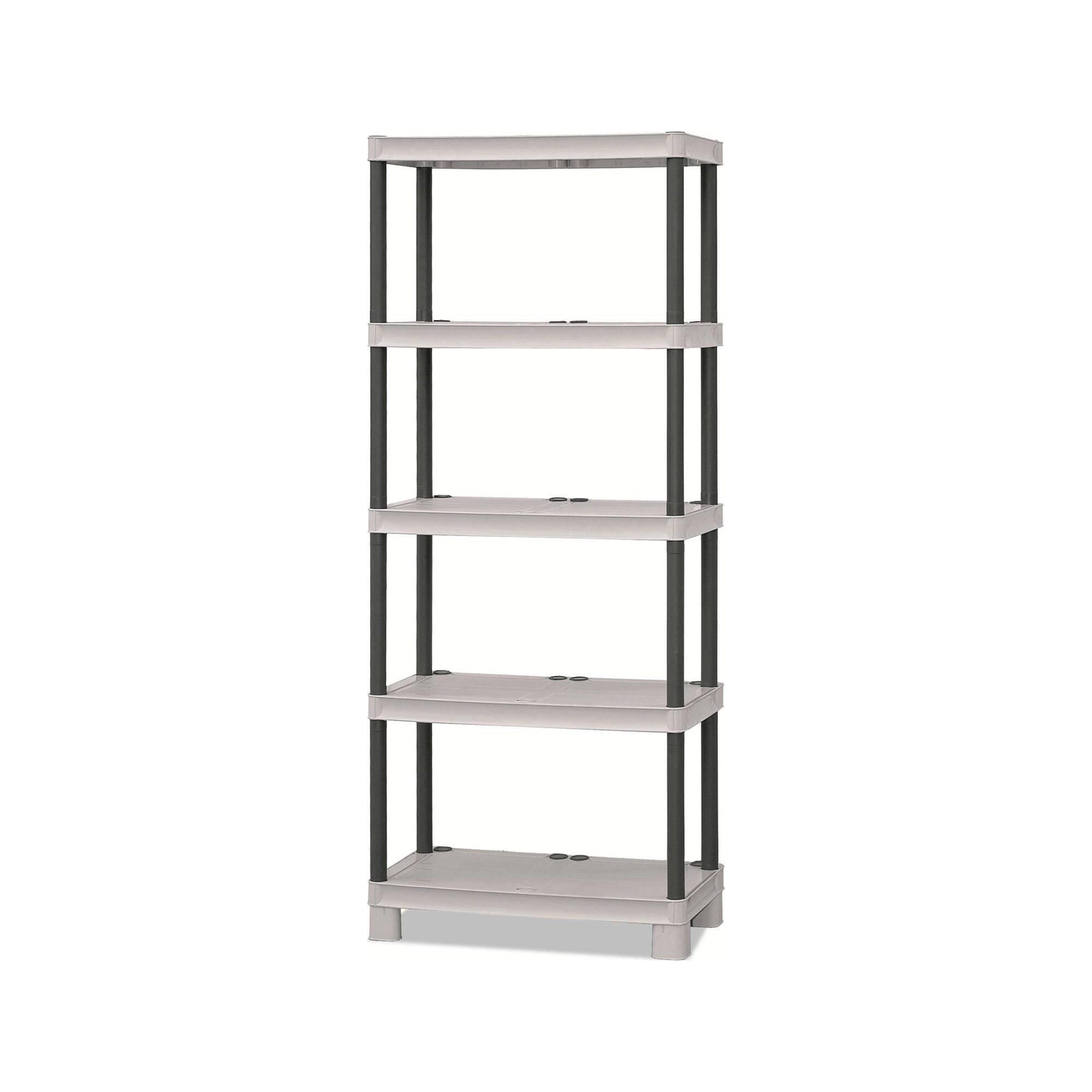 Dmora - Armoire d'extérieur Dbenedett, Etagère d'extérieur, Armoire de balcon polyvalente avec 3 étagères, 70x35h172 cm, Gris clair et noir - Dmora - Imagen 1