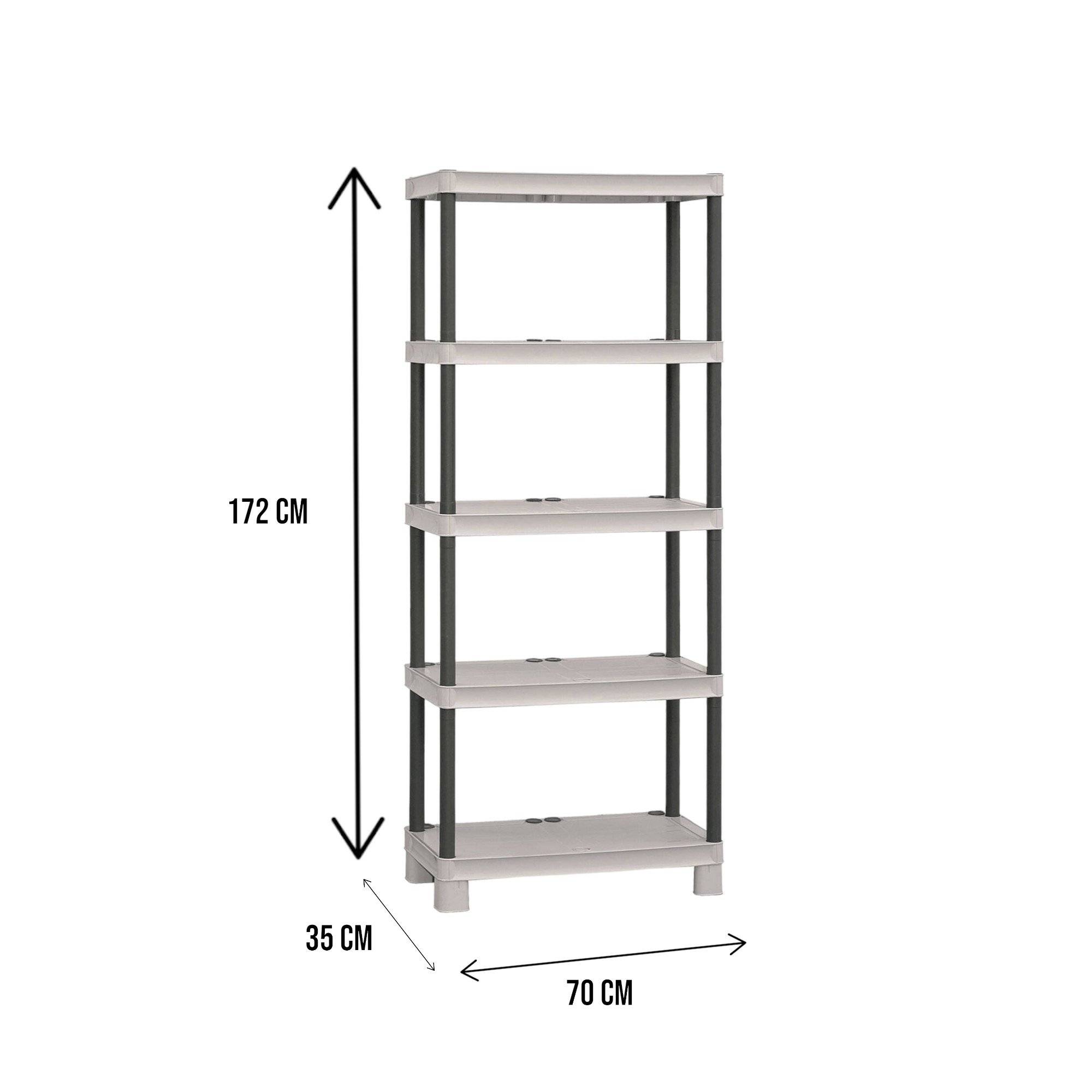 Dmora - Armoire d'extérieur Dbenedett, Etagère d'extérieur, Armoire de balcon polyvalente avec 3 étagères, 70x35h172 cm, Gris clair et noir - Dmora - Imagen 3