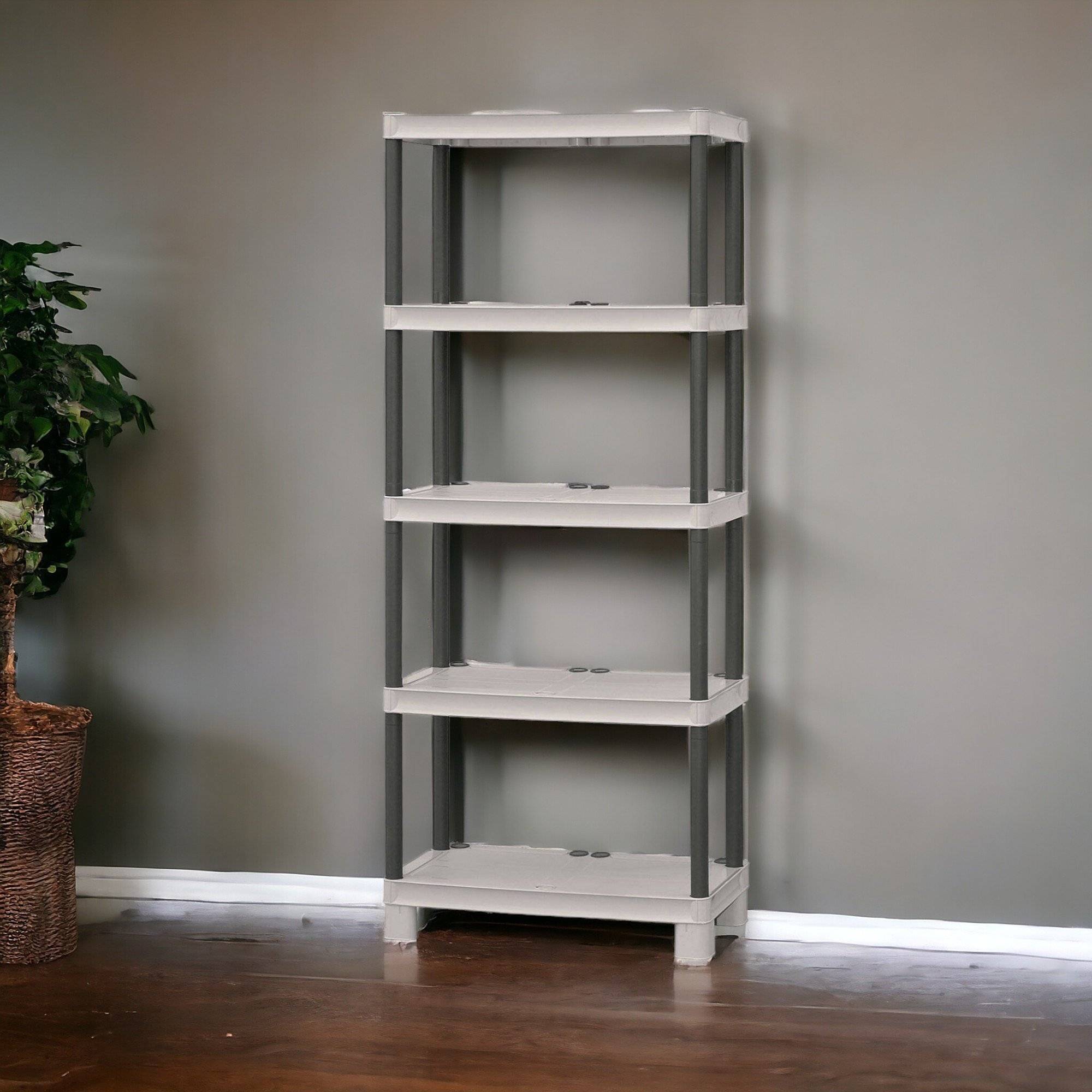Dmora - Armoire d'extérieur Dbenedett, Etagère d'extérieur, Armoire de balcon polyvalente avec 3 étagères, 70x35h172 cm, Gris clair et noir - Dmora - Imagen 2