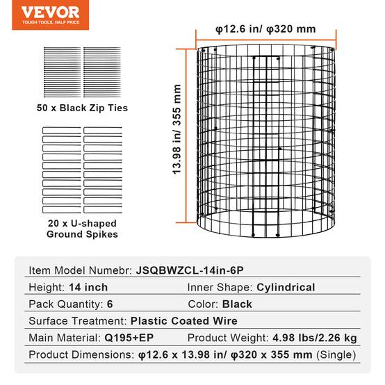 VEVOR Protections plantes animaux, lot 6, diamètre 32 cm, hauteur 35,6 cm. Grillage. - Image 7