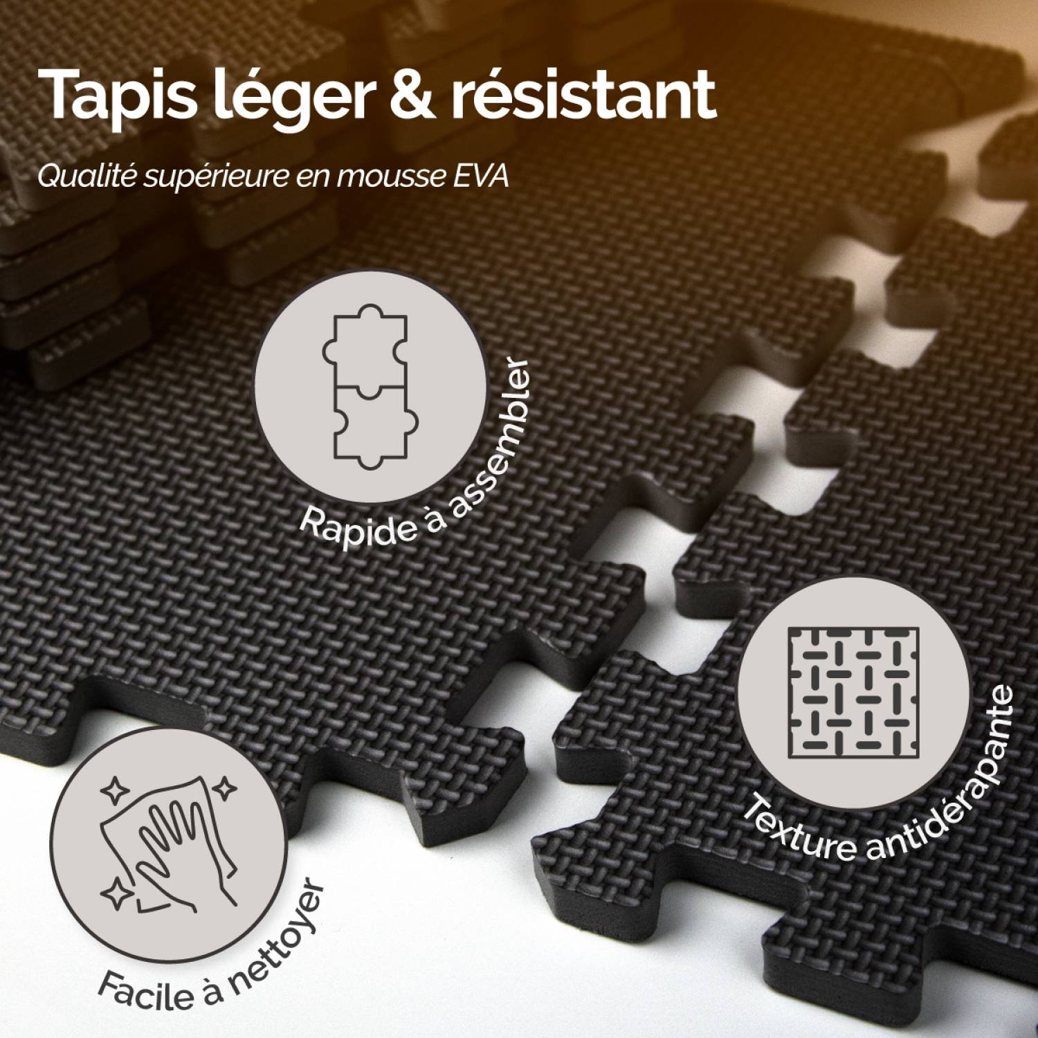Tapis de sol puzzle pour fitness ou jeu enfant, antidérapant - 18 pièces - Noir - Vivezen - Imagen 5
