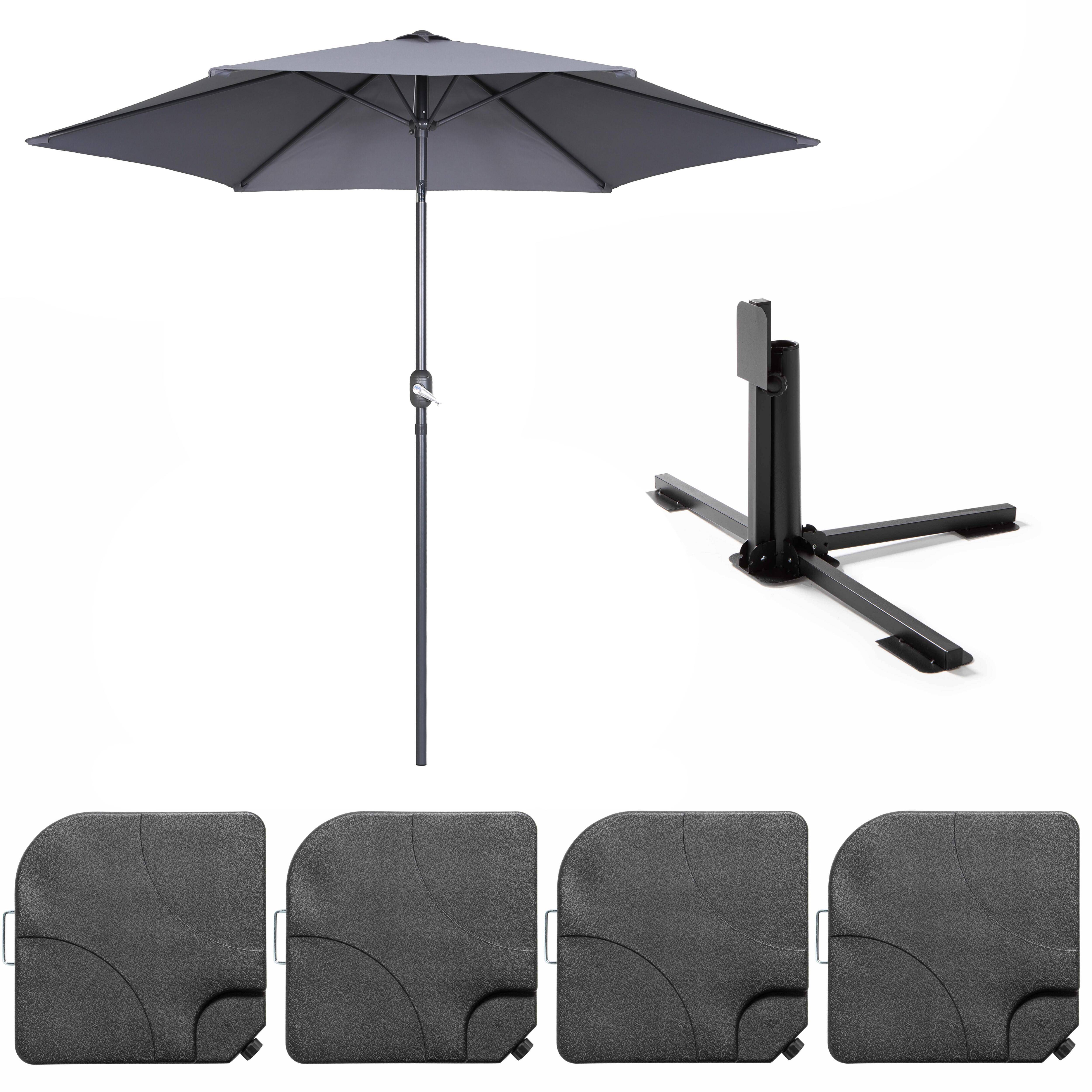 Oviala - Parasol droit inclinable 3m et 4 dalles à lester remplissables gris Matera - Oviala - Imagen 2
