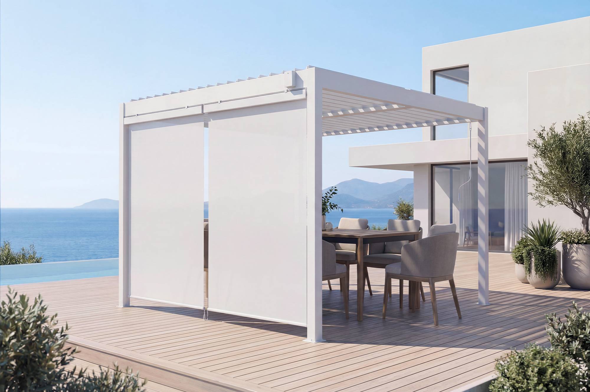 CAZEBOO - Lot de 2 stores pour pergola VADA en aluminium blanc - H.250 x L.180 cm