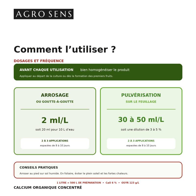 Calcium organique, formule liquide concentrée - Agro Sens - 500 ml (250 litres de préparation) - Image 3