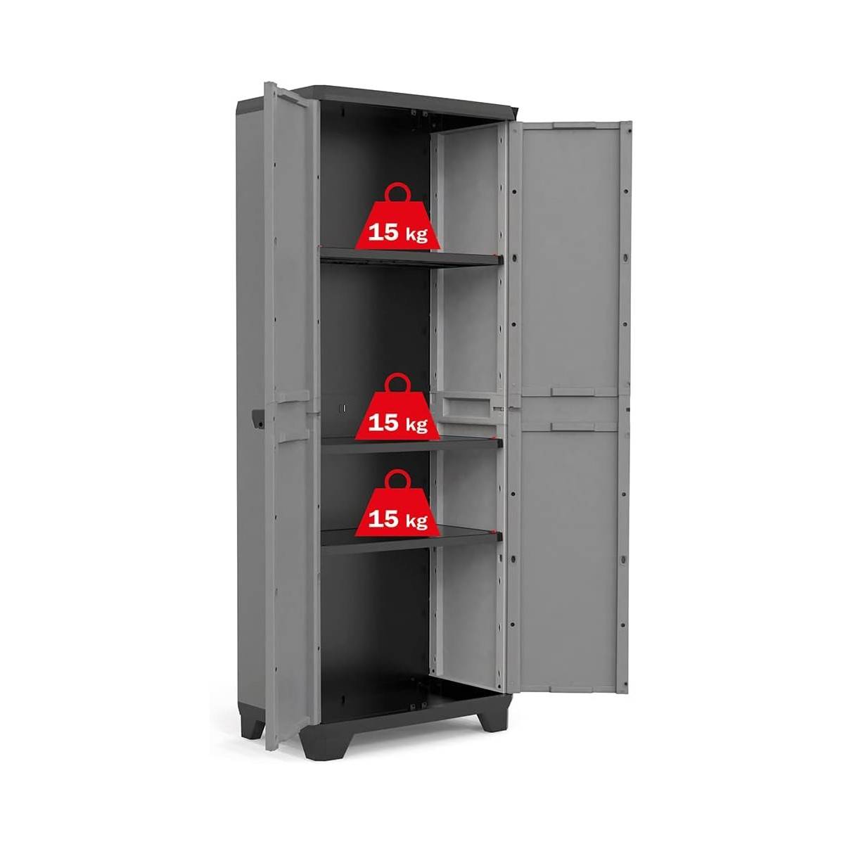 Keter - Armoire de rangement 38 x 39 x 173 cm 2 Portes 3 Étagères 15kg Réglables Grise Intérieur / Exterieur KETER - Imagen 3