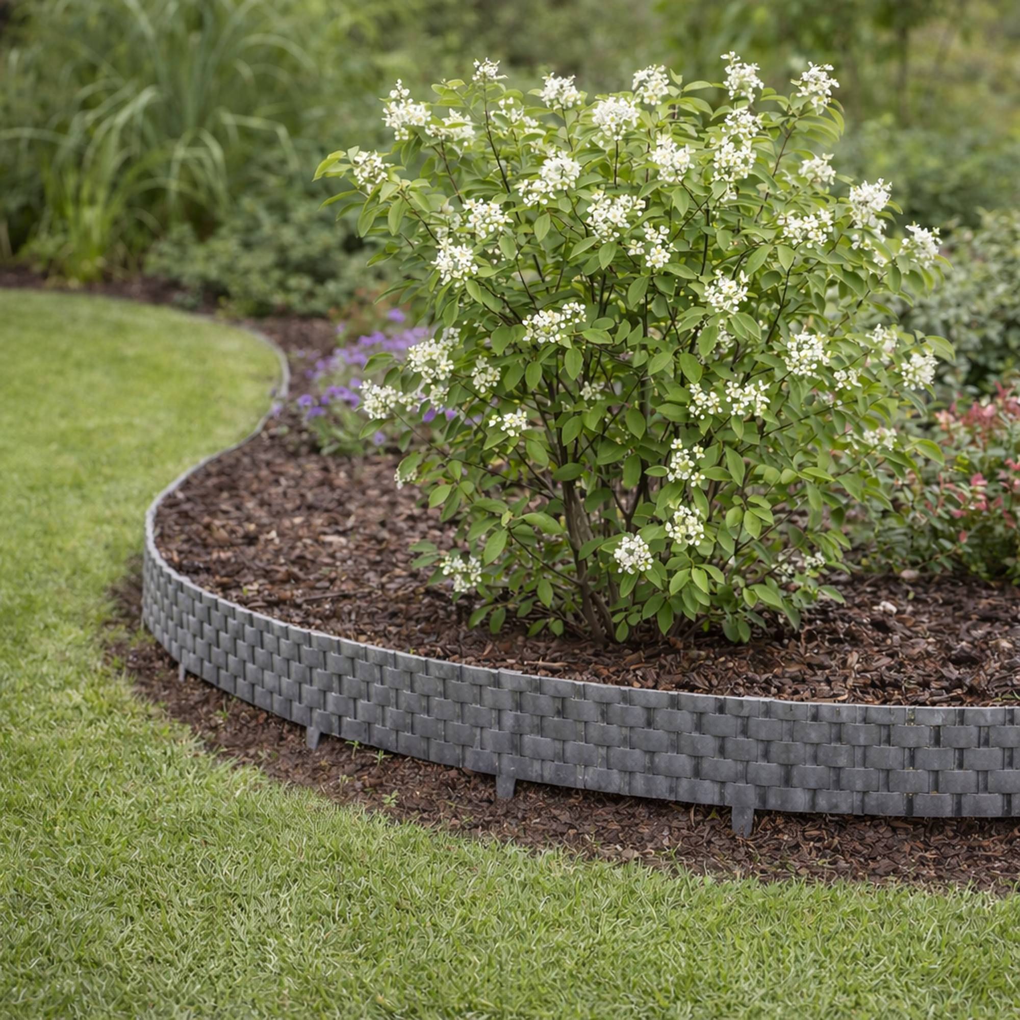 Bordure de pelouse aspect rotin gris 4x80 cm – Bordure jardin plastique flexible massif - Image 7