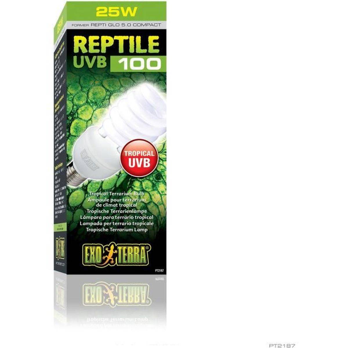 Lampe fluocompacte UVB Exo Terra Repti Glo 5.0 Compact, 25 W à 30 cm, culot E27 - EXO TERRA