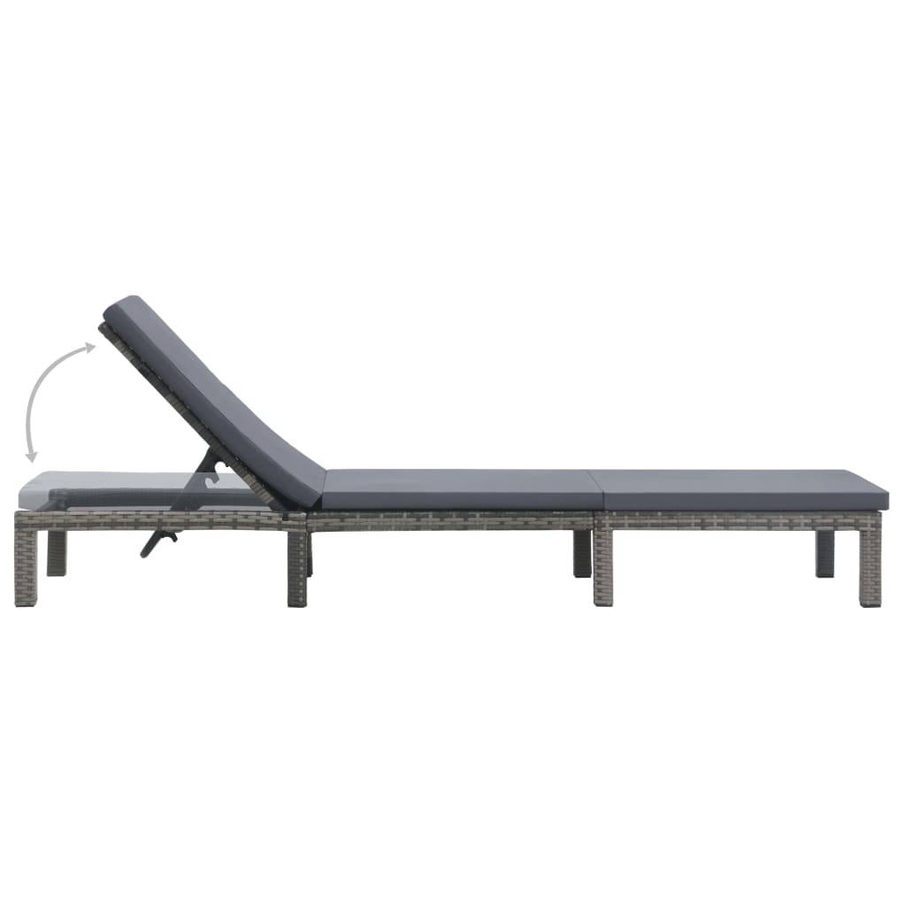Helloshop26 - Transat chaise longue bain de soleil lit de jardin terrasse meuble d'extérieur avec coussin résine tressée anthracite - Imagen 4