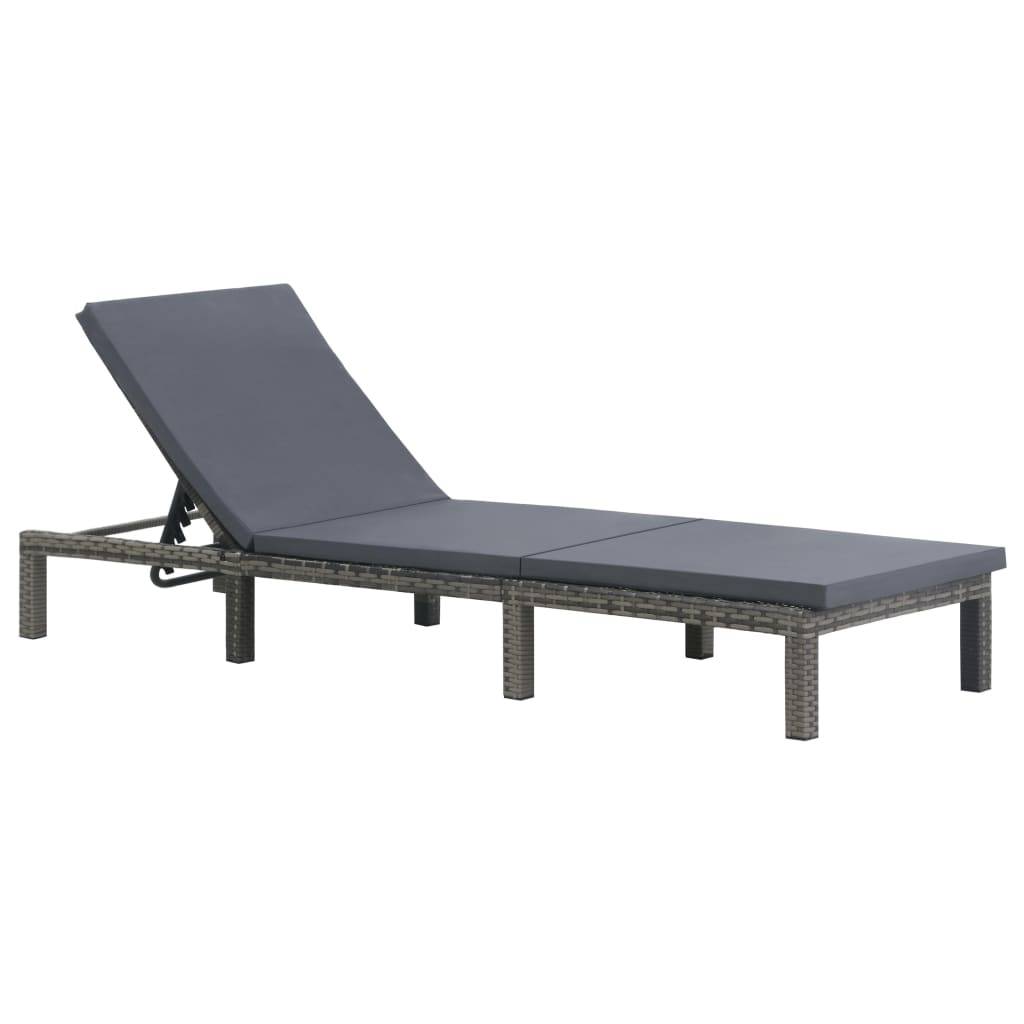 Helloshop26 - Transat chaise longue bain de soleil lit de jardin terrasse meuble d'extérieur avec coussin résine tressée anthracite - Imagen 1