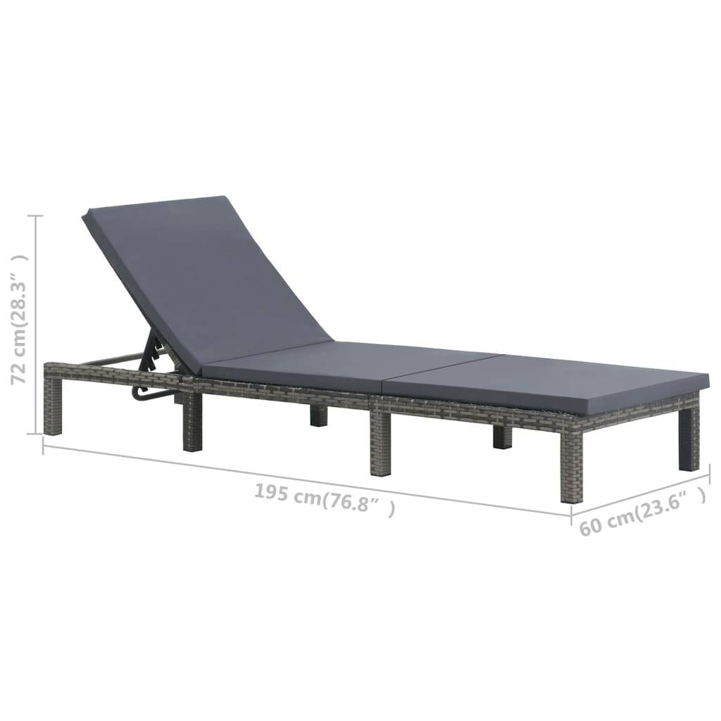 Helloshop26 - Transat chaise longue bain de soleil lit de jardin terrasse meuble d'extérieur avec coussin résine tressée anthracite - Imagen 6