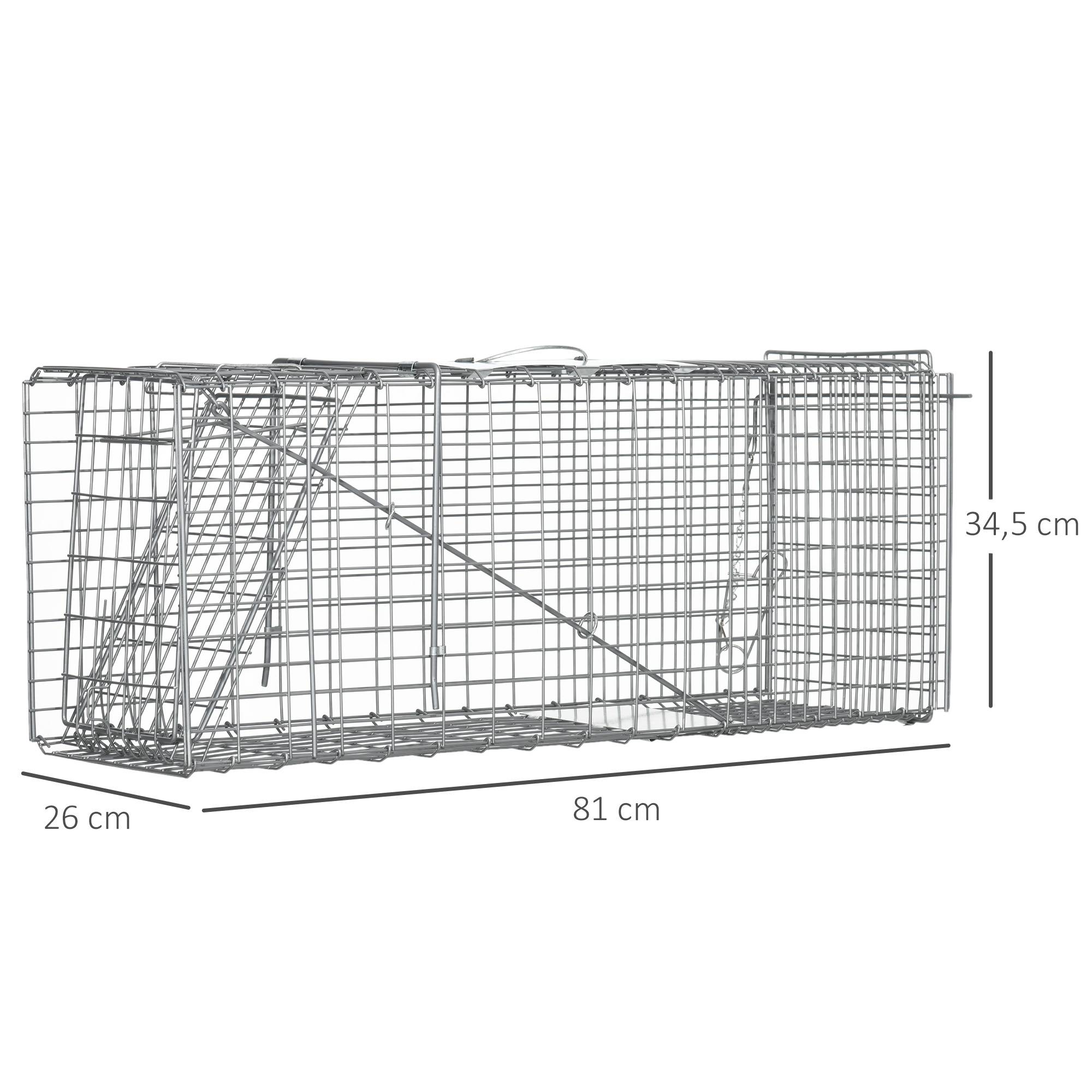 Piège cage de capture pliante pour petits animaux type rats et souris - 2 portes poignée 81 x 26 x 34,5 cm acier gris - Image 5