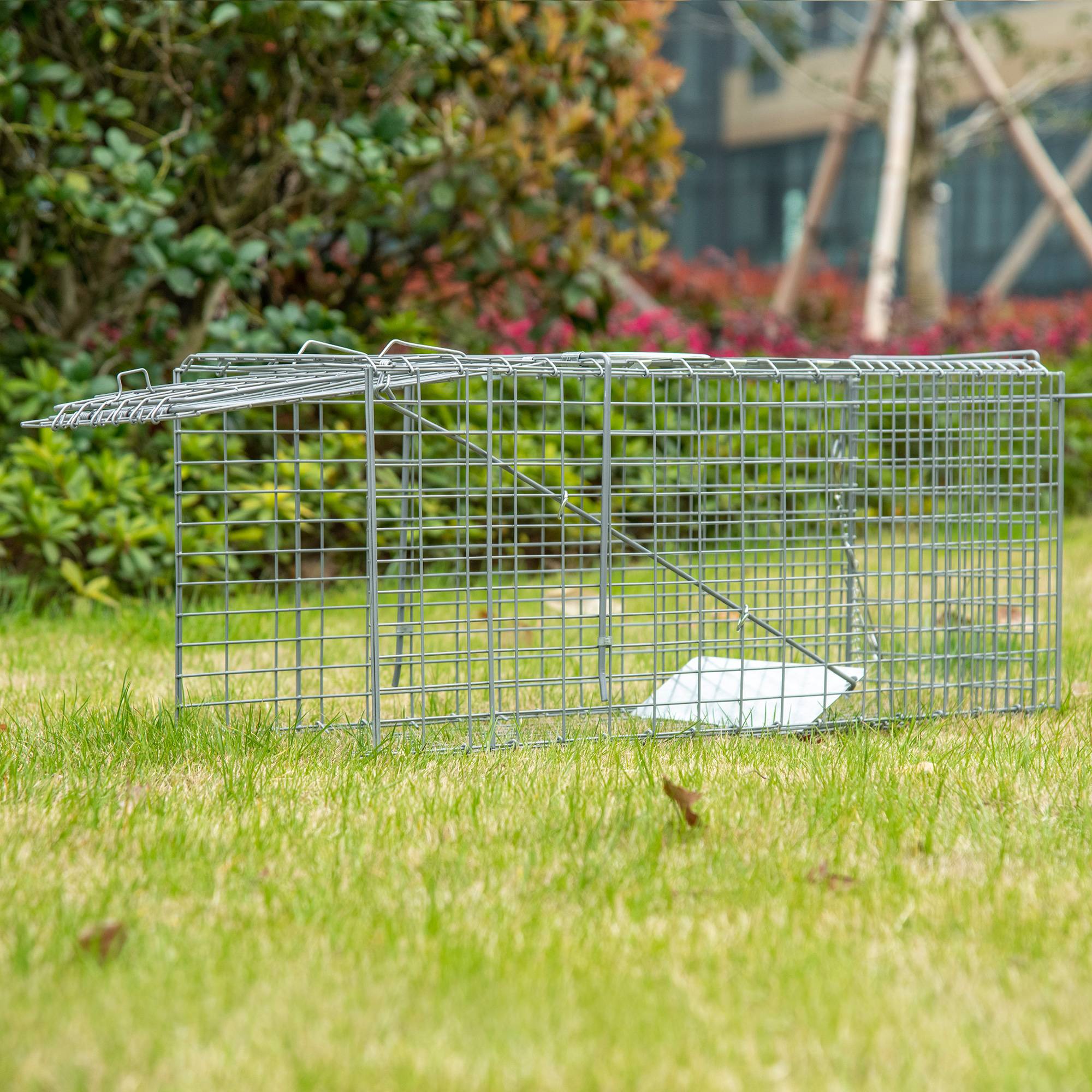 Piège cage de capture pliante pour petits animaux type rats et souris - 2 portes poignée 81 x 26 x 34,5 cm acier gris - Image 3