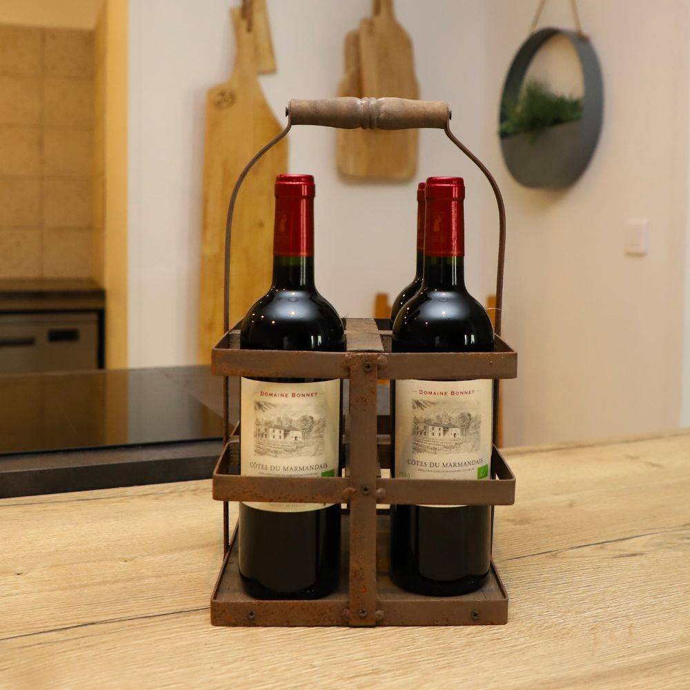 Porte Bouteilles bois métal marron 21.5 x 21.5 x 37 cm Chemin de campagne - Imagen 2