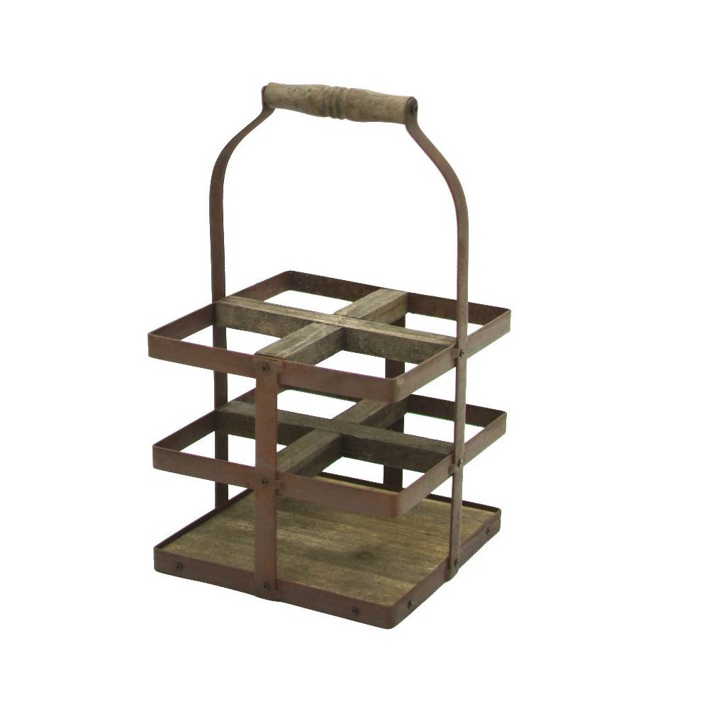 Porte Bouteilles bois métal marron 21.5 x 21.5 x 37 cm Chemin de campagne - Imagen 1