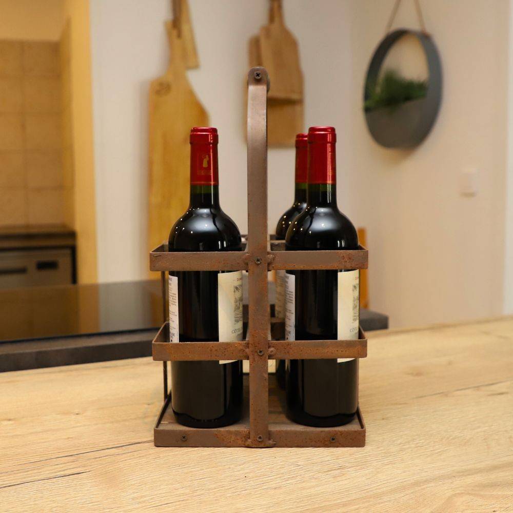 Porte Bouteilles bois métal marron 21.5 x 21.5 x 37 cm Chemin de campagne - Imagen 3