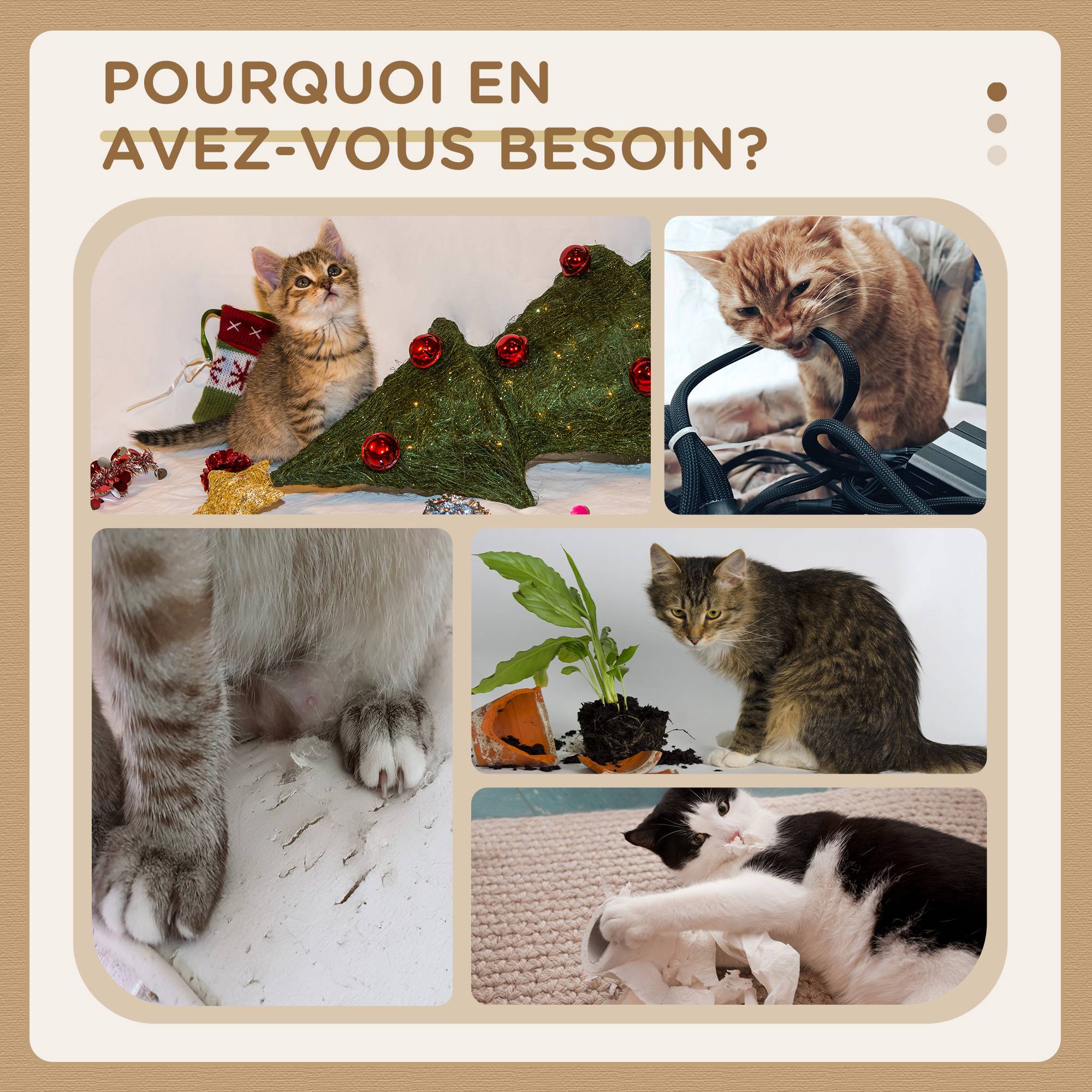 Pawhut - Arbre à chat griffoir sisal naturel 2 plateformes panier observation jeu boule suspendue peluche grise - Imagen 6