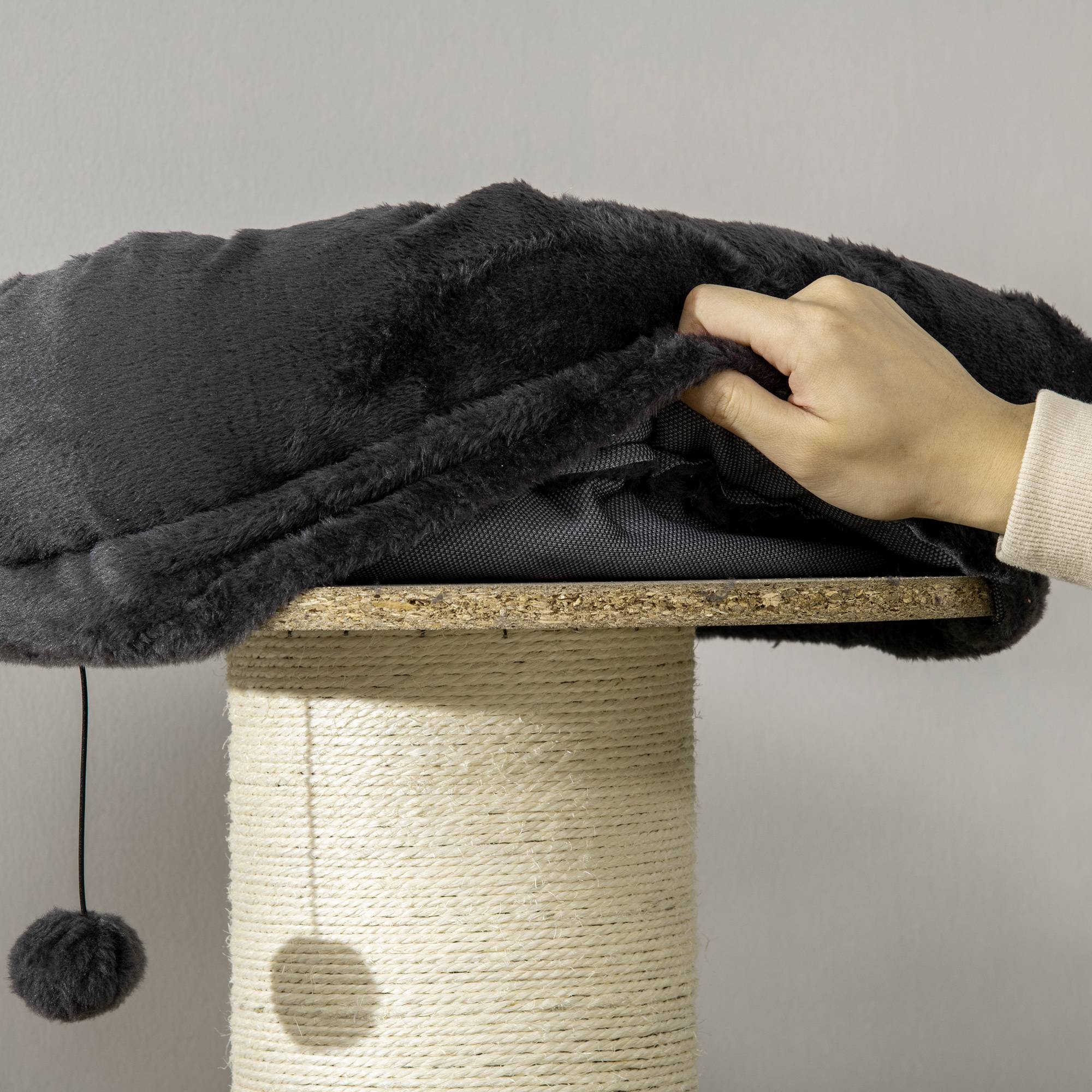 Pawhut - Arbre à chat griffoir sisal naturel 2 plateformes panier observation jeu boule suspendue peluche grise - Imagen 8