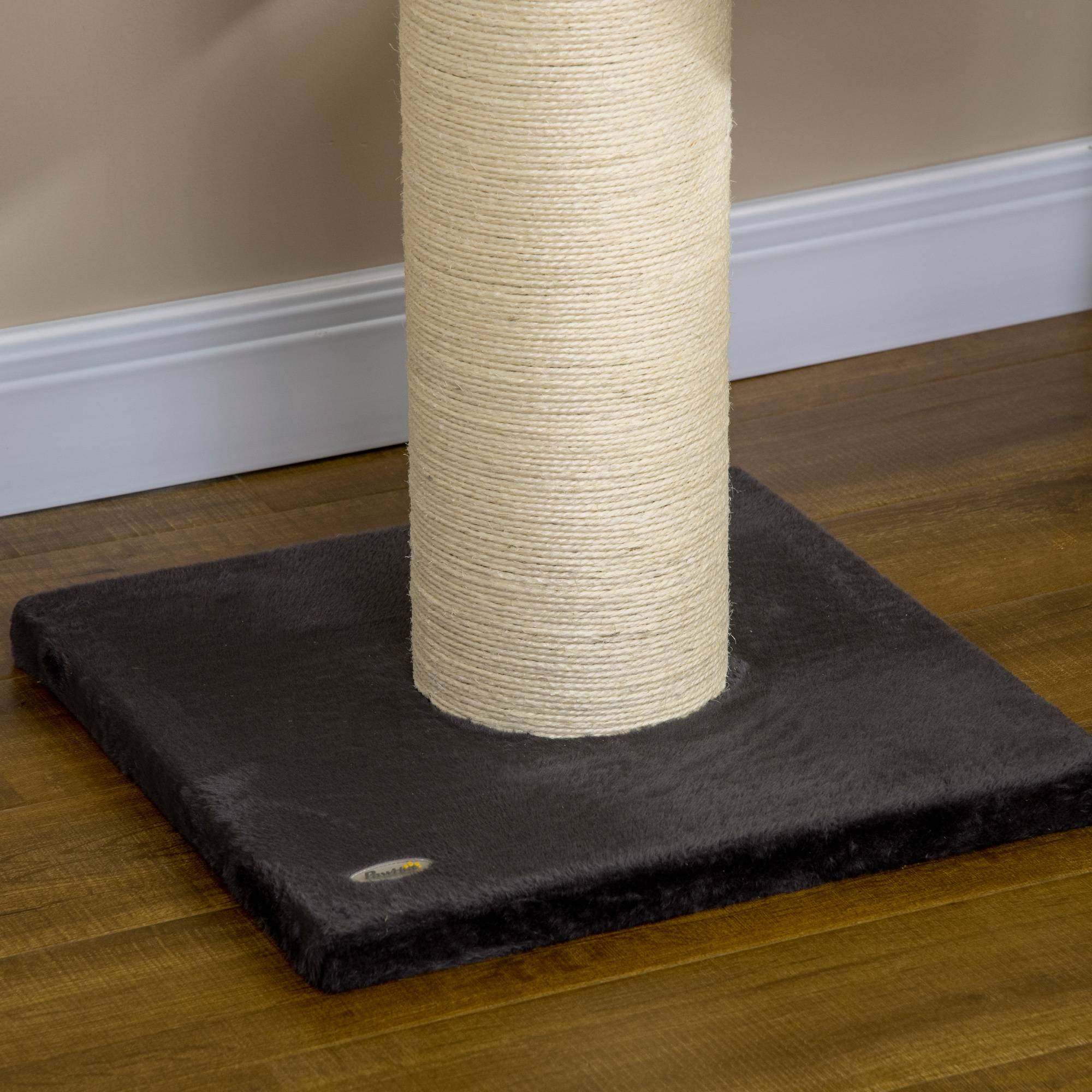 Pawhut - Arbre à chat griffoir sisal naturel 2 plateformes panier observation jeu boule suspendue peluche grise - Imagen 9