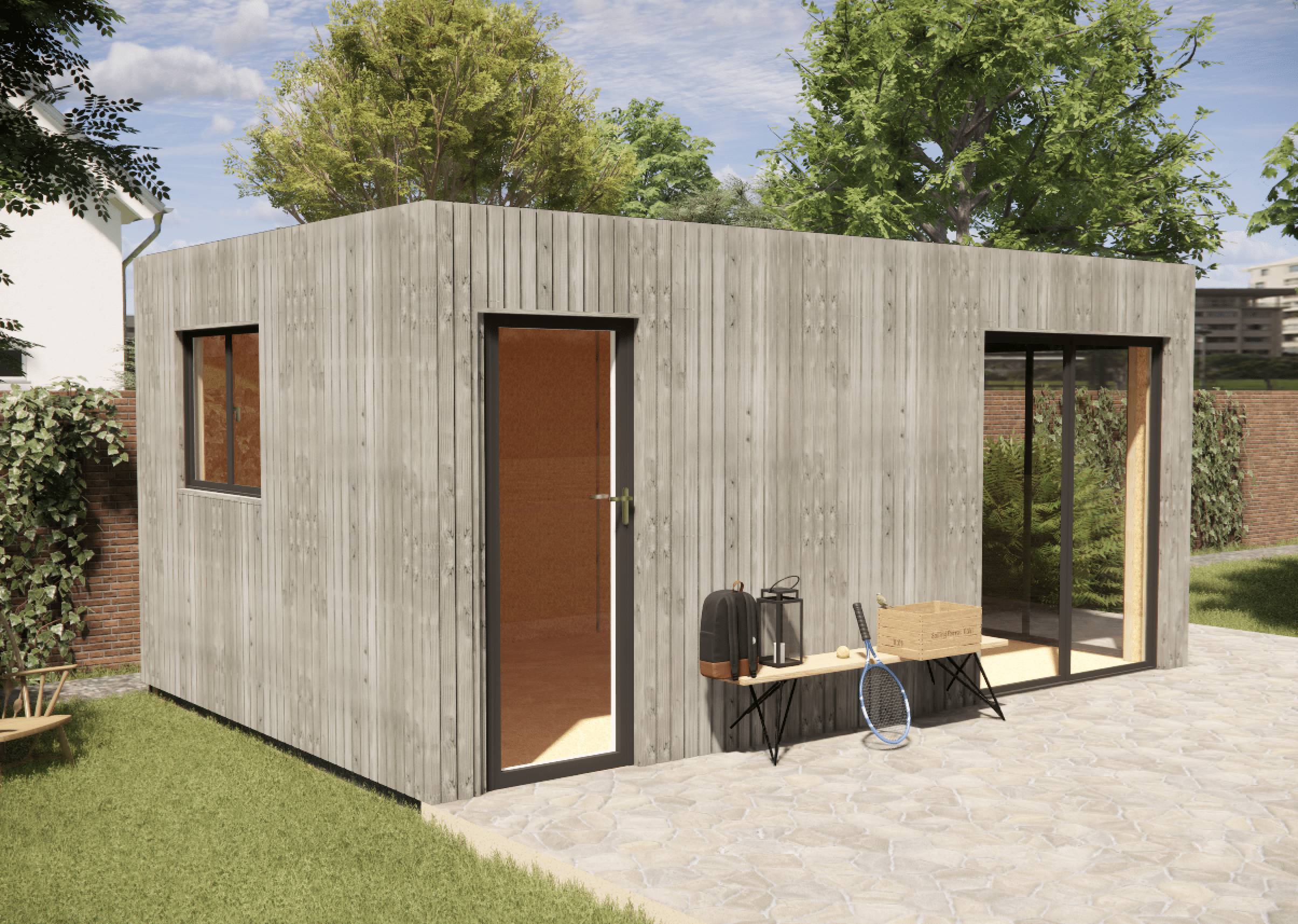 Sans Marque - Extension maison en bois en bois 5,5 x 3,5 x 2,7 m - Imagen 1