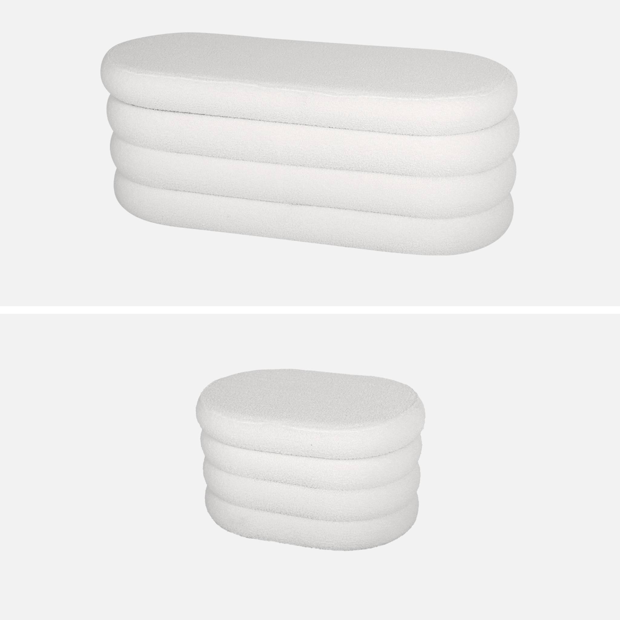 sweeek - Banc coffre en bouclettes blanches avec 2 poufs ovales de rangement intégrés - L111cm | sweeek - Image 5