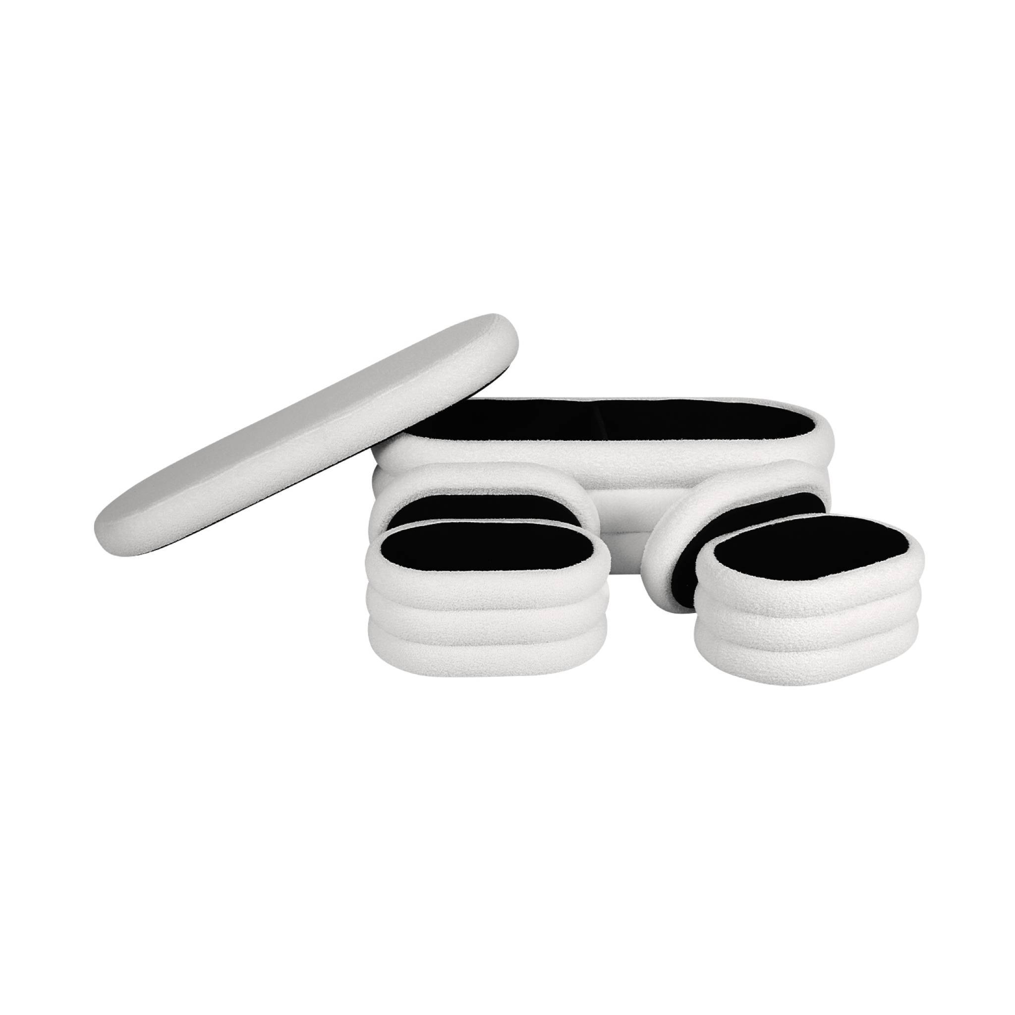 sweeek - Banc coffre en bouclettes blanches avec 2 poufs ovales de rangement intégrés - L111cm | sweeek - Image 6