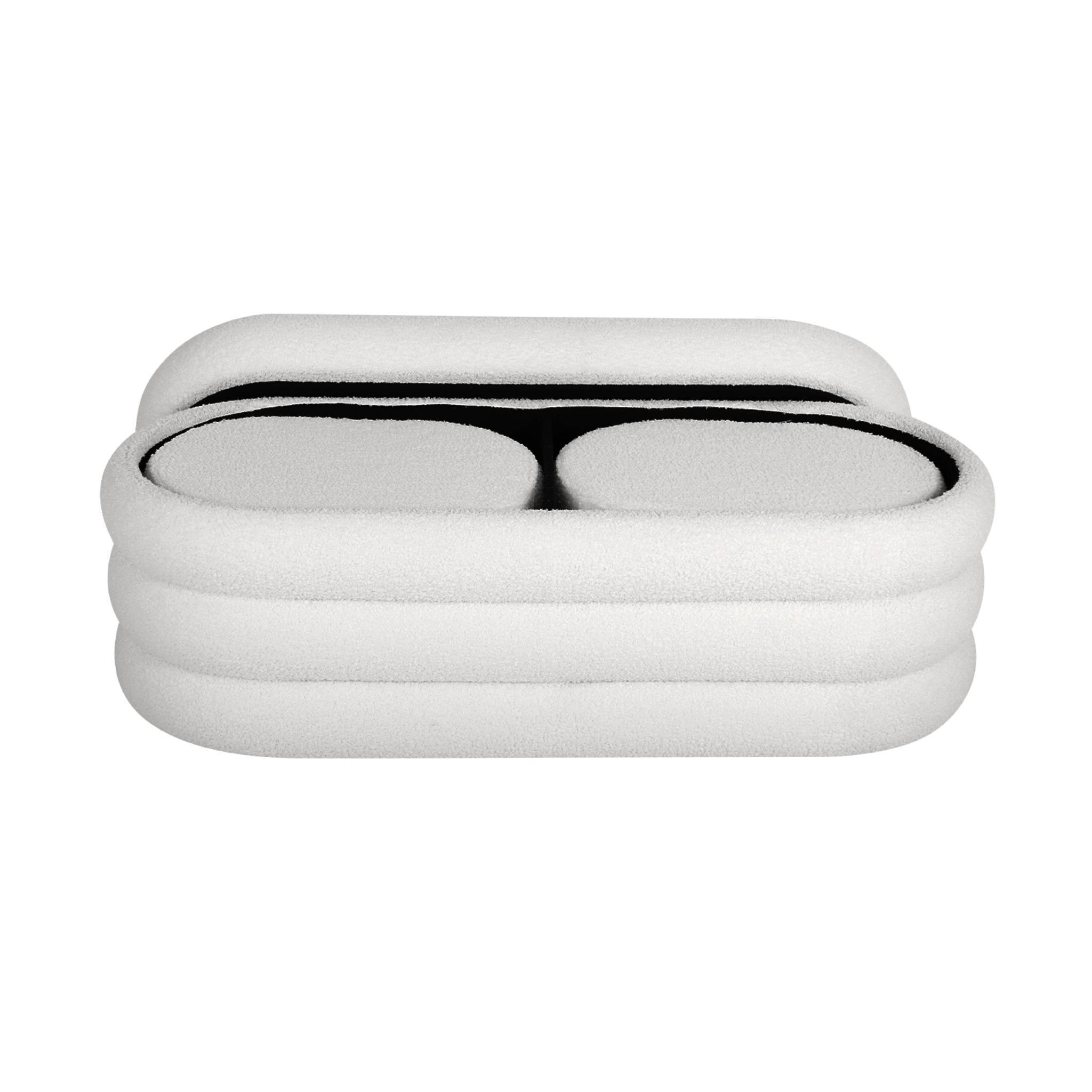 sweeek - Banc coffre en bouclettes blanches avec 2 poufs ovales de rangement intégrés - L111cm | sweeek - Image 4