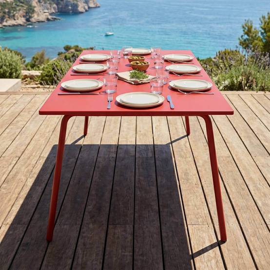 Oviala - Table de jardin rectangulaire en métal 8 places 180 cm rouge Palavas - Oviala - Imagen 3