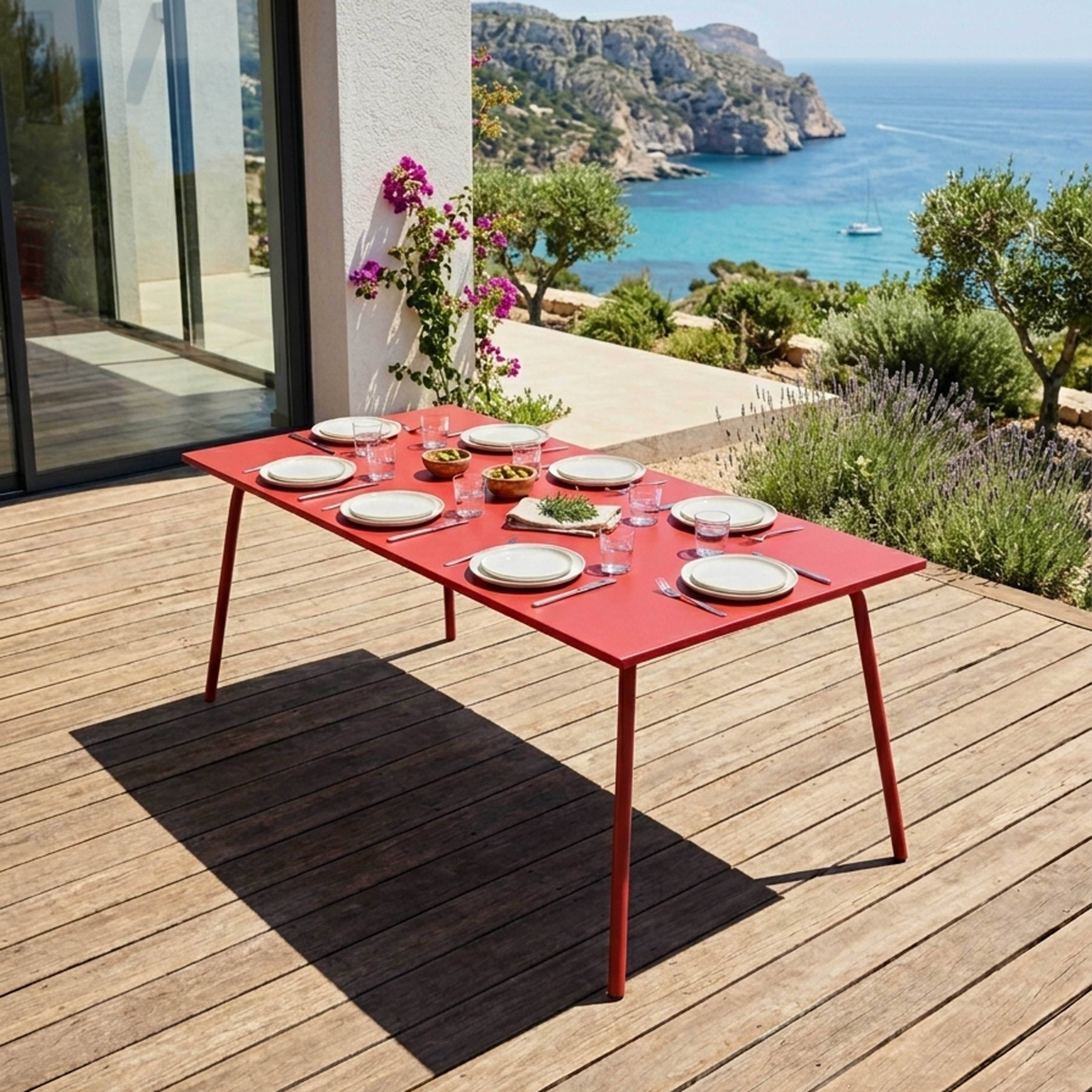 Oviala - Table de jardin rectangulaire en métal 8 places 180 cm rouge Palavas - Oviala - Imagen 2