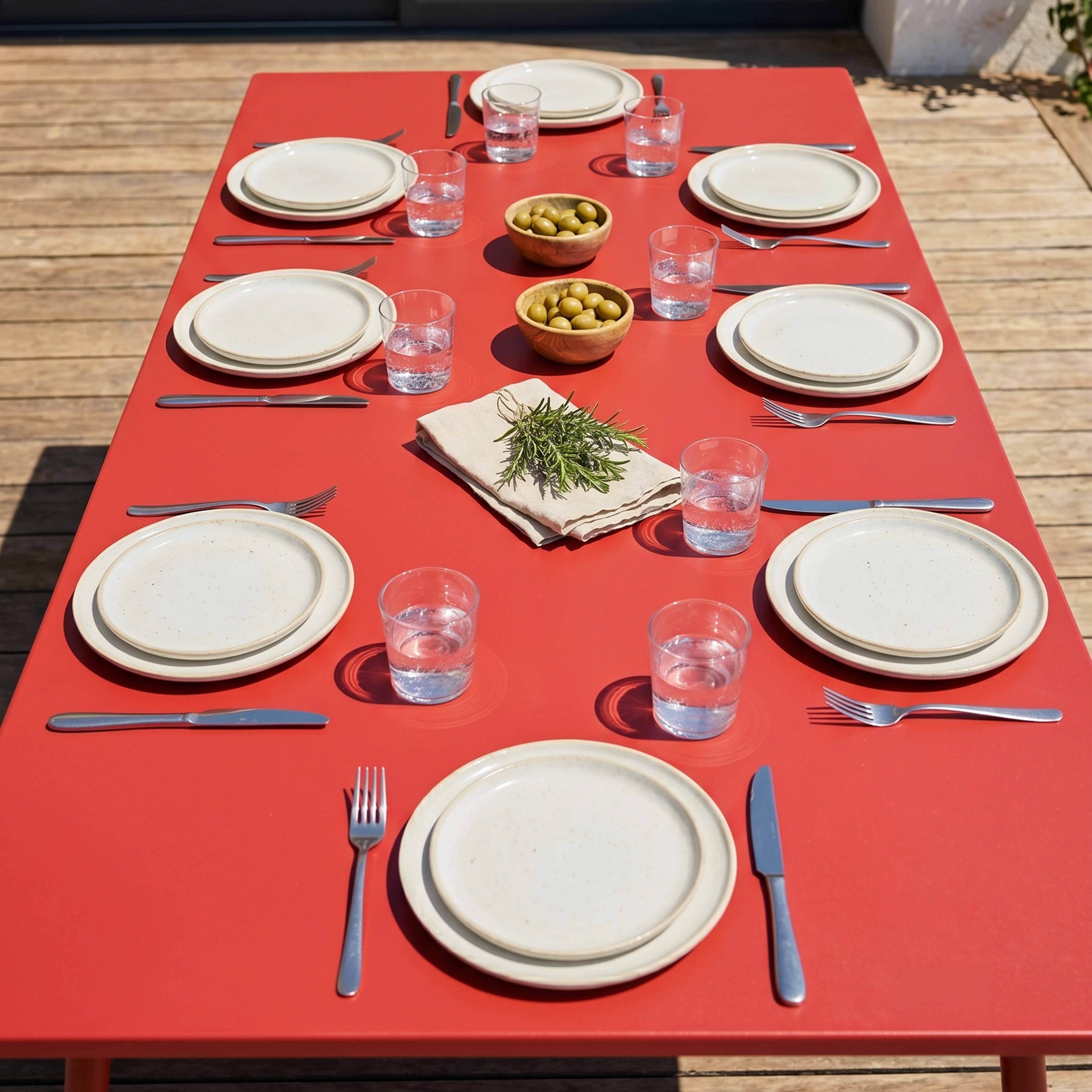 Oviala - Table de jardin rectangulaire en métal 8 places 180 cm rouge Palavas - Oviala - Imagen 4
