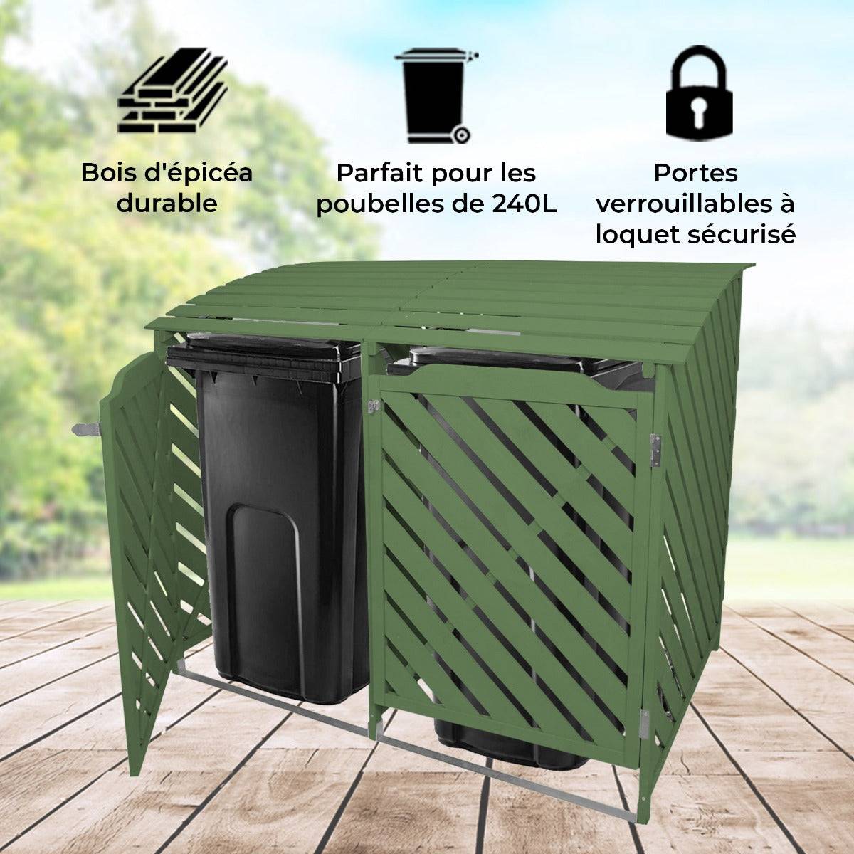 Monstershop - Cache Poubelle Double Vert Sauge - 122cm x 149cm  x 92cm - Image 4