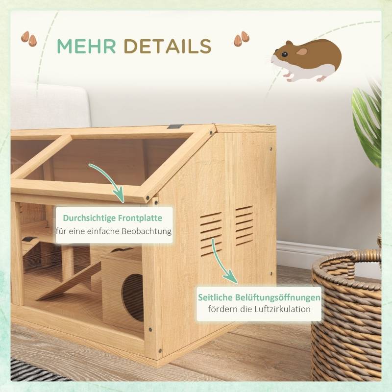 Cage pour Hamsters Syriens et Nains, Bois Naturel, 85 x 45 x 44 cm - '[products-en_GB-20260407102805.xlsx]Data'!$E$3PANGIVO - Image 6