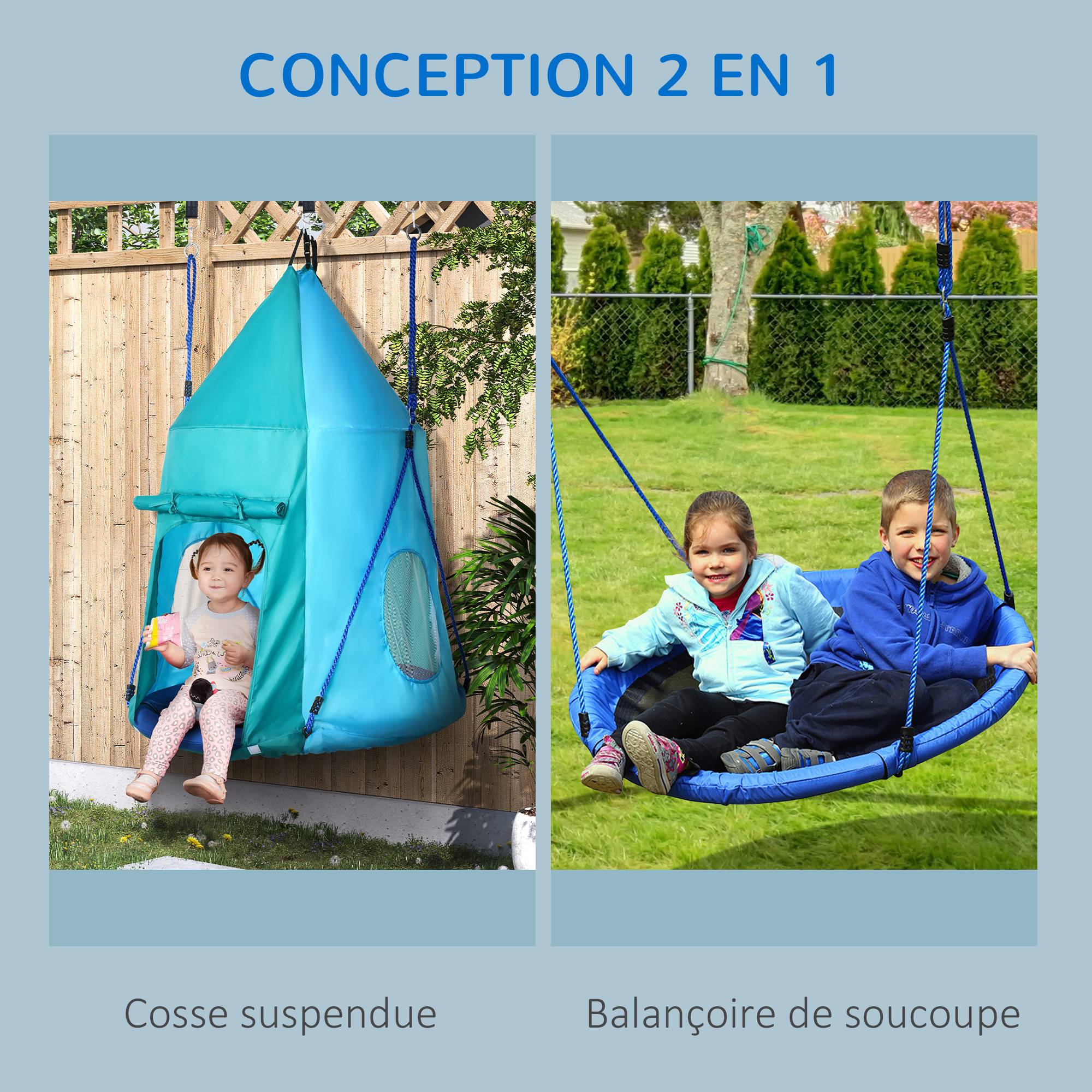 Outsunny - Balançoire nid d'oiseau ronde balançoire panier Ø 1,1 x 1,5H m - tente amovible incluse - accessoires inclus bleu - Outsunny - Imagen 4