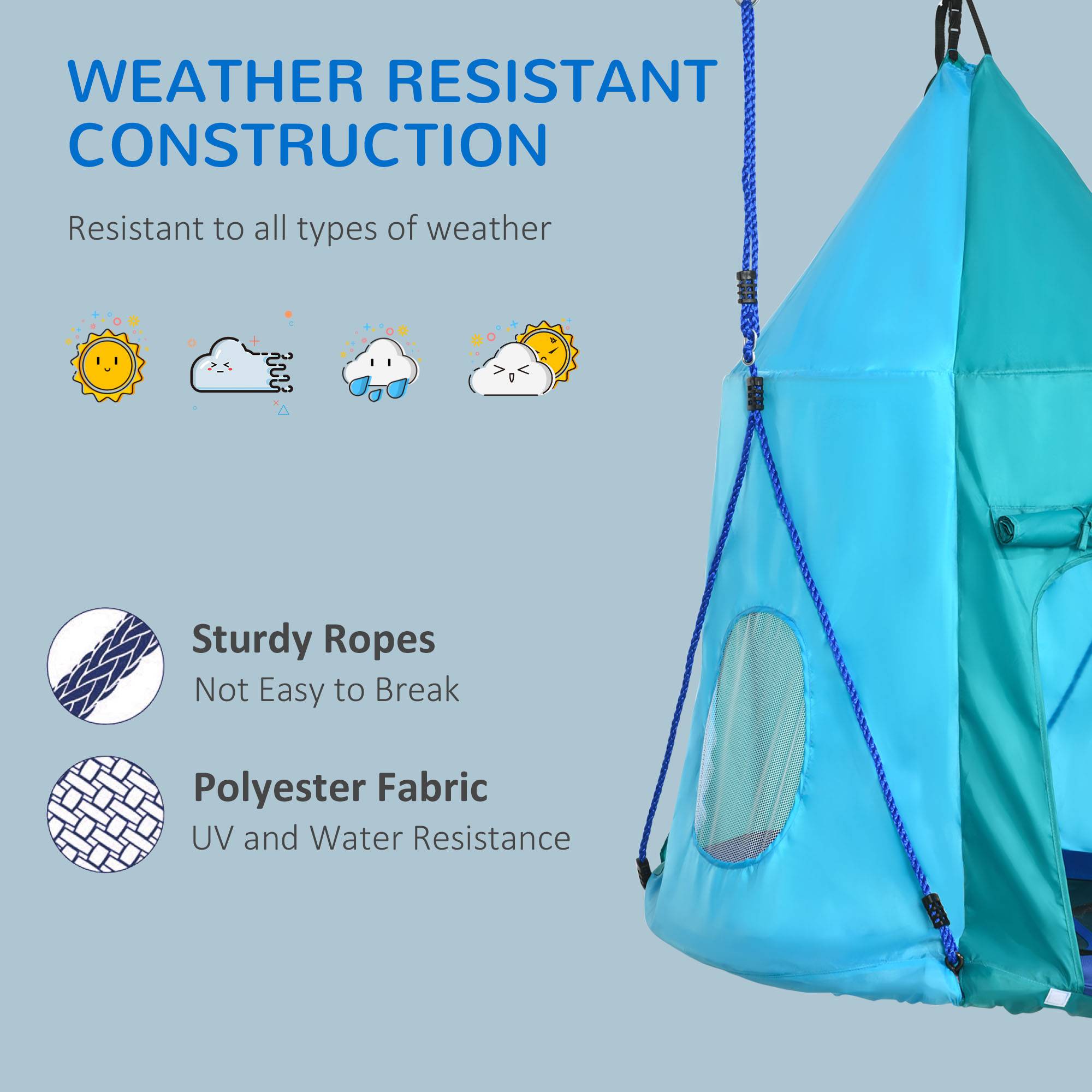 Outsunny - Balançoire nid d'oiseau ronde balançoire panier Ø 1,1 x 1,5H m - tente amovible incluse - accessoires inclus bleu - Outsunny - Imagen 8