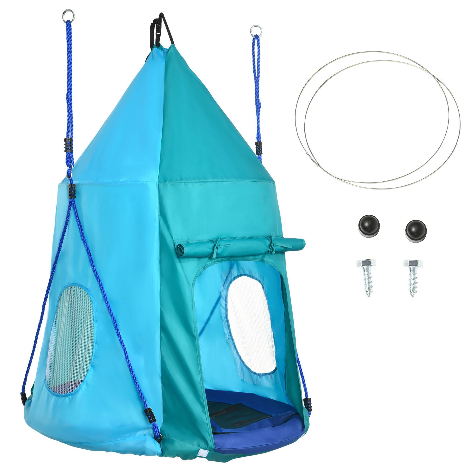 Outsunny - Balançoire nid d'oiseau ronde balançoire panier Ø 1,1 x 1,5H m - tente amovible incluse - accessoires inclus bleu - Outsunny - Imagen 1