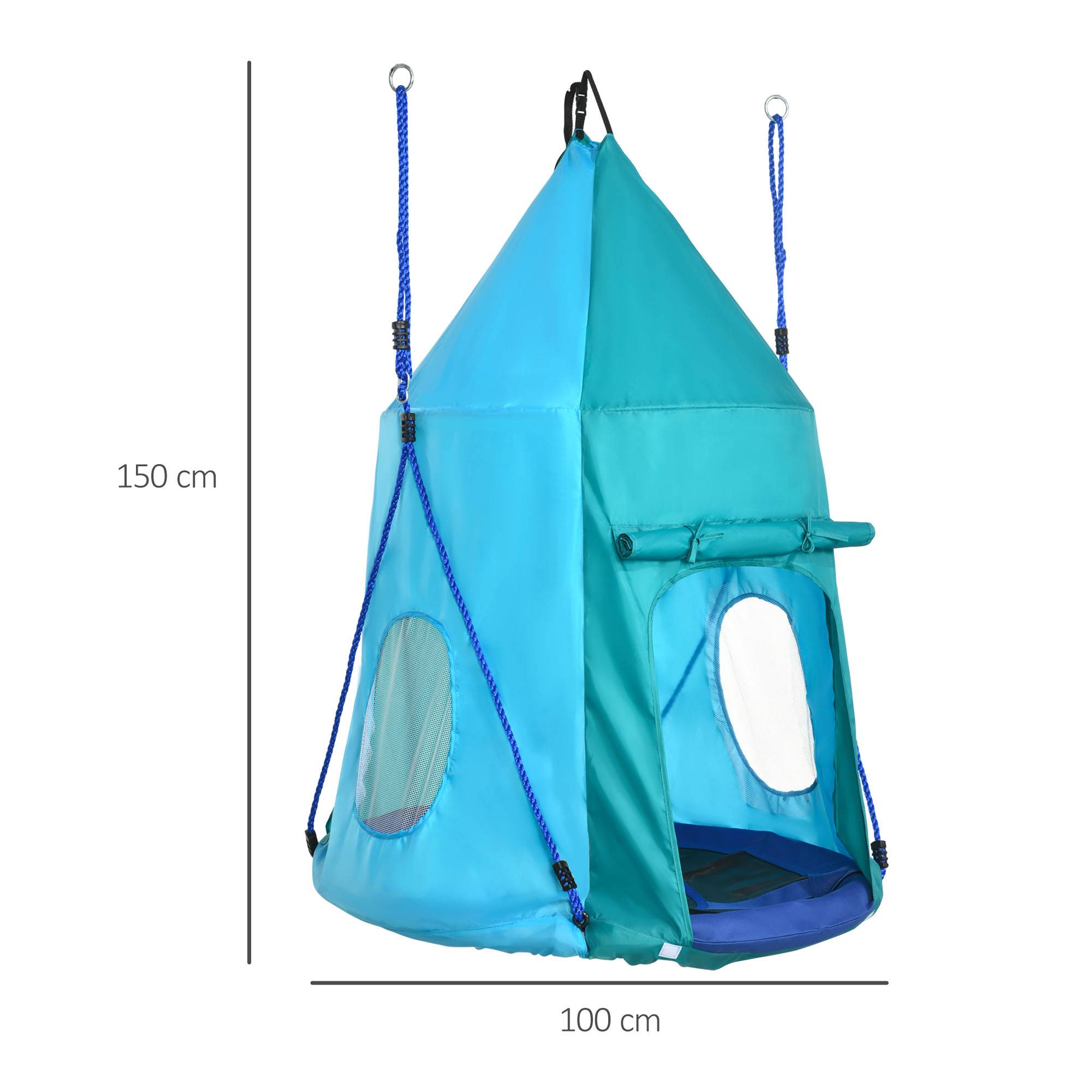 Outsunny - Balançoire nid d'oiseau ronde balançoire panier Ø 1,1 x 1,5H m - tente amovible incluse - accessoires inclus bleu - Outsunny - Imagen 3