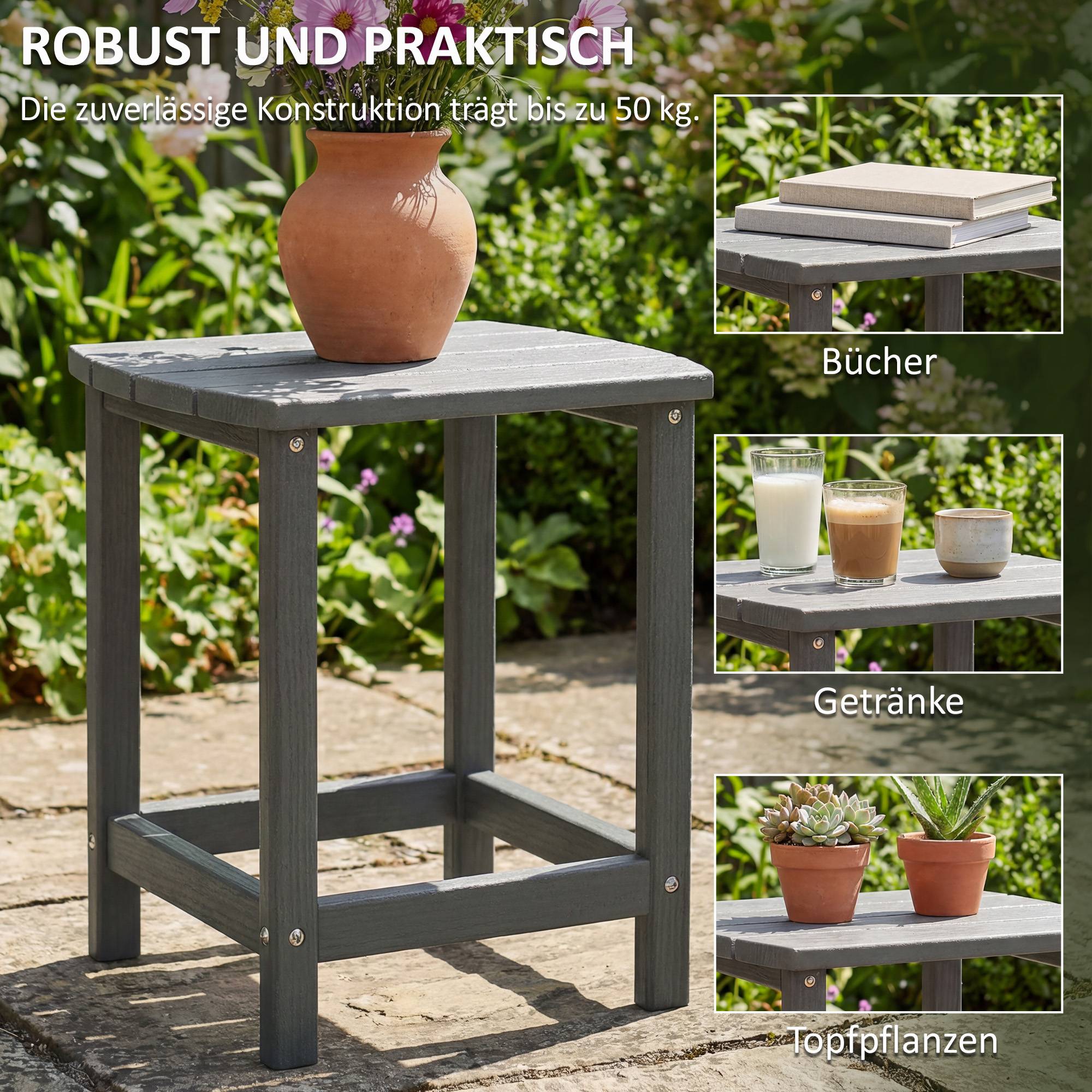 ComfortXL - Table d’appoint extérieur HDPE 48 x 37 x 46 cm gris jardin terrasse balcon résistante aux intempéries - Image 5