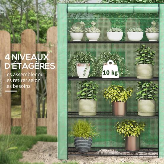 Outsunny - Serre de balcon 120x50x170cm avec 4 étagères, bâche renforcée 135g/m², porte zippée enroulable pour plantes, châssis acier vert - Outsunny - Image 5