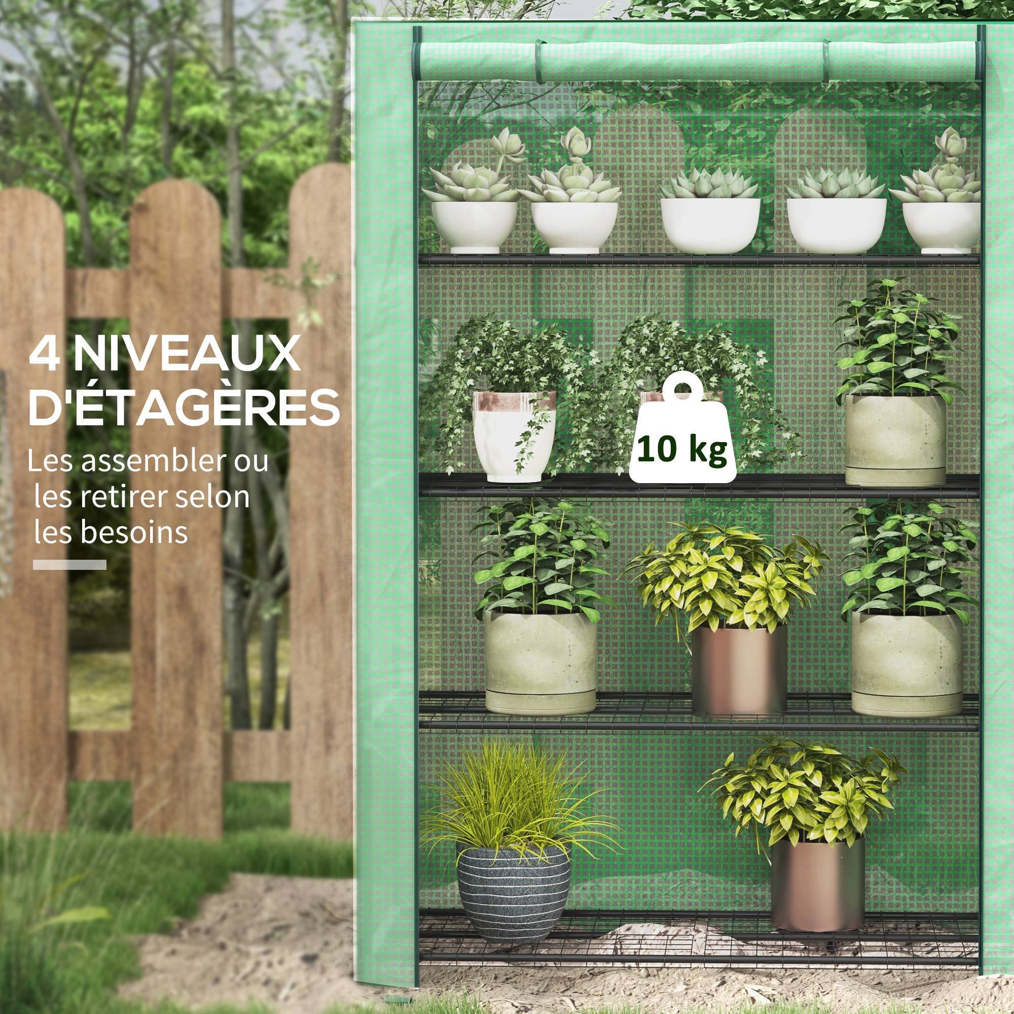 Outsunny - Serre de balcon 120x50x170cm avec 4 étagères, bâche renforcée 135g/m², porte zippée enroulable pour plantes, châssis acier vert - Outsunny - Image 5